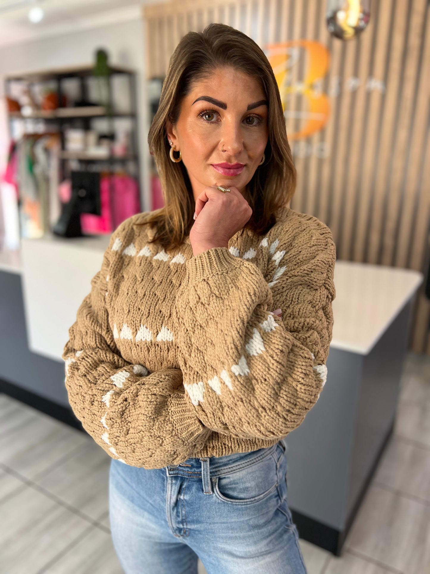 Almond Frost Cable Knit Sweater