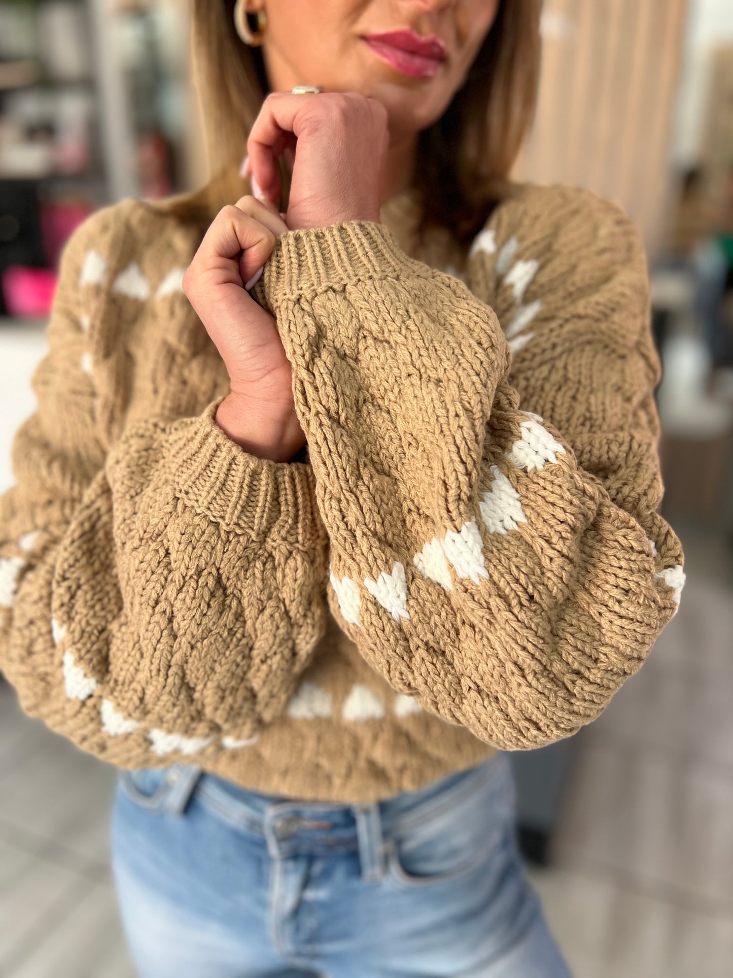 Almond Frost Cable Knit Sweater