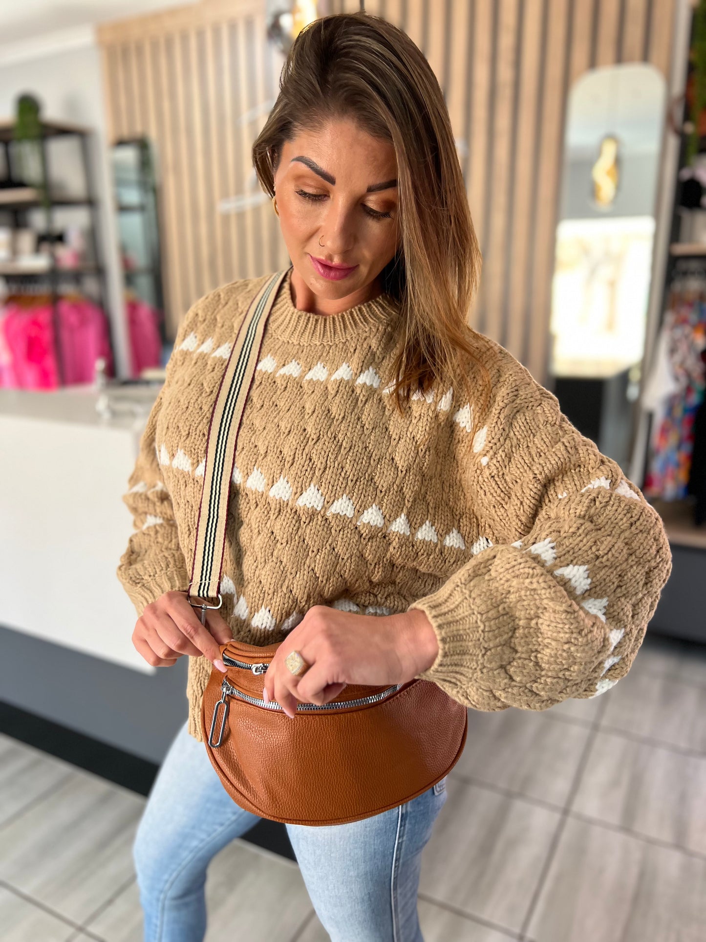Almond Frost Cable Knit Sweater