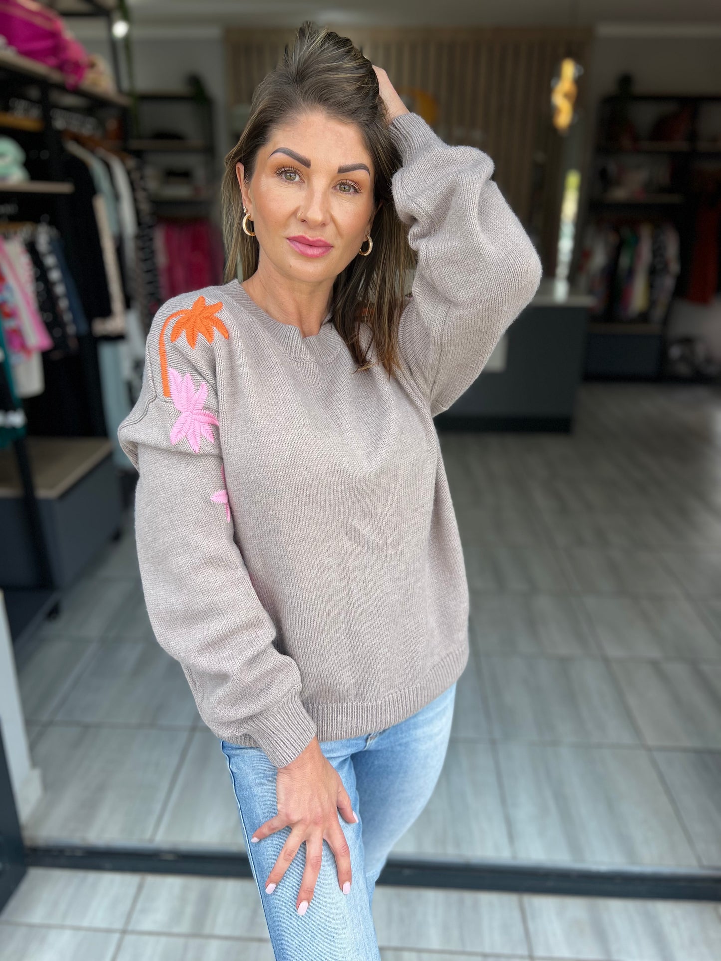 Petal Parade Embroidered Floral Sleeve Sweater