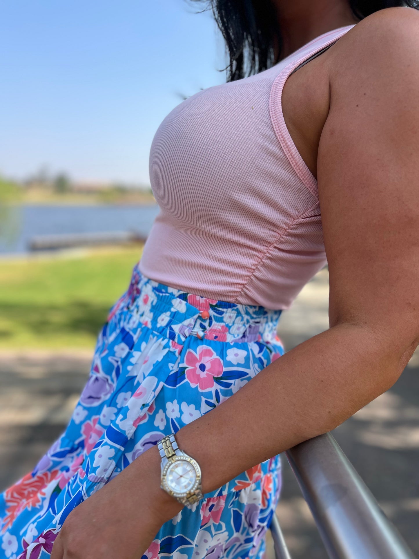 River Ruched Side Pink Tank Top