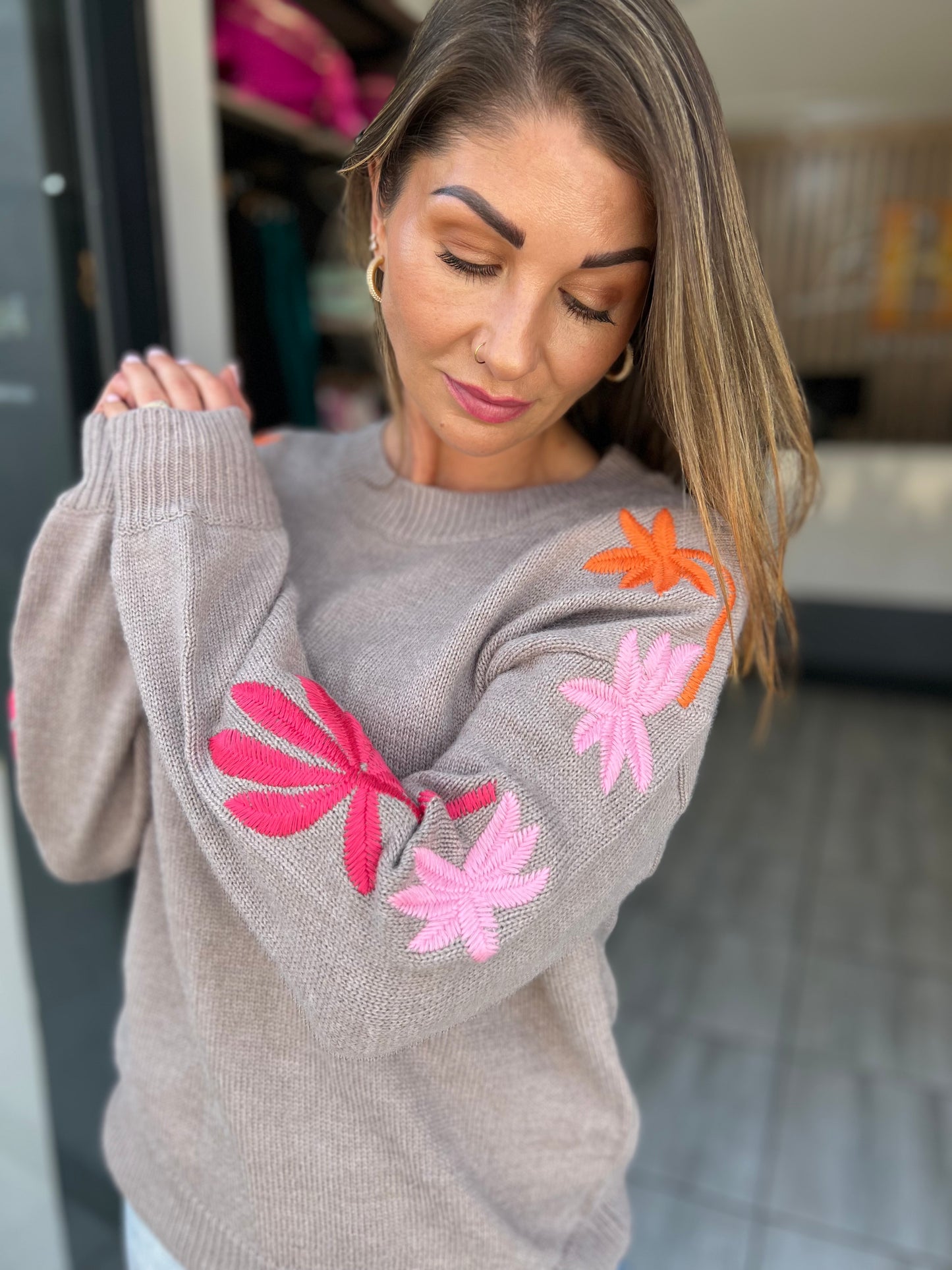 Petal Parade Embroidered Floral Sleeve Sweater