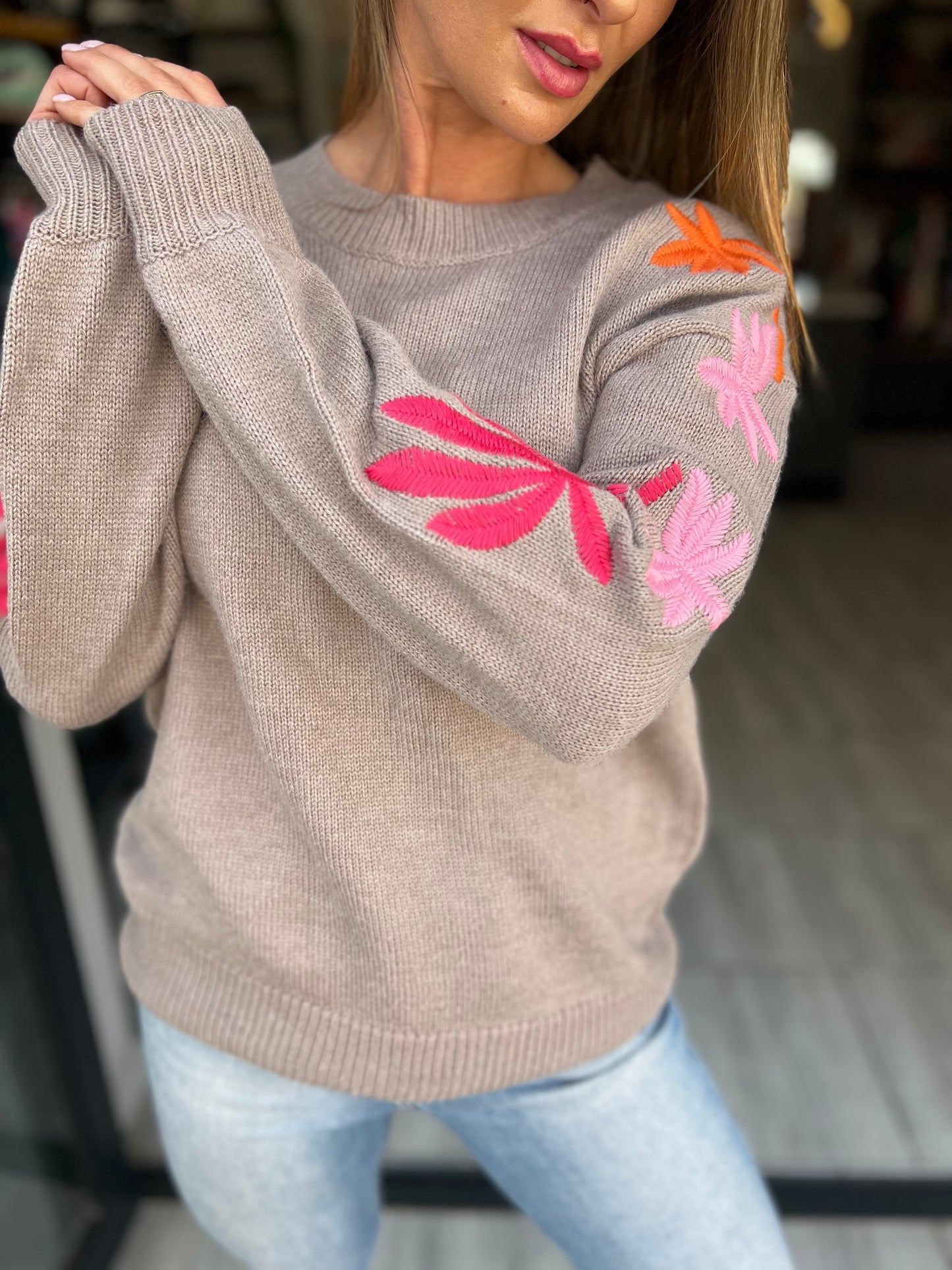 Petal Parade Embroidered Floral Sleeve Sweater