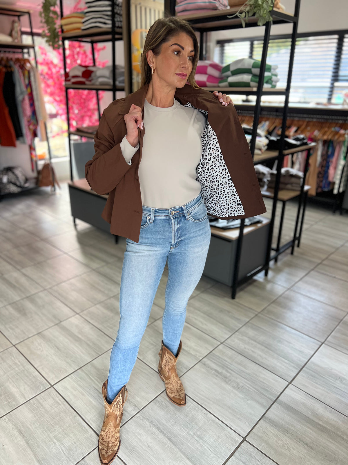Mocha Muse Collared Leopard Lining Jacket
