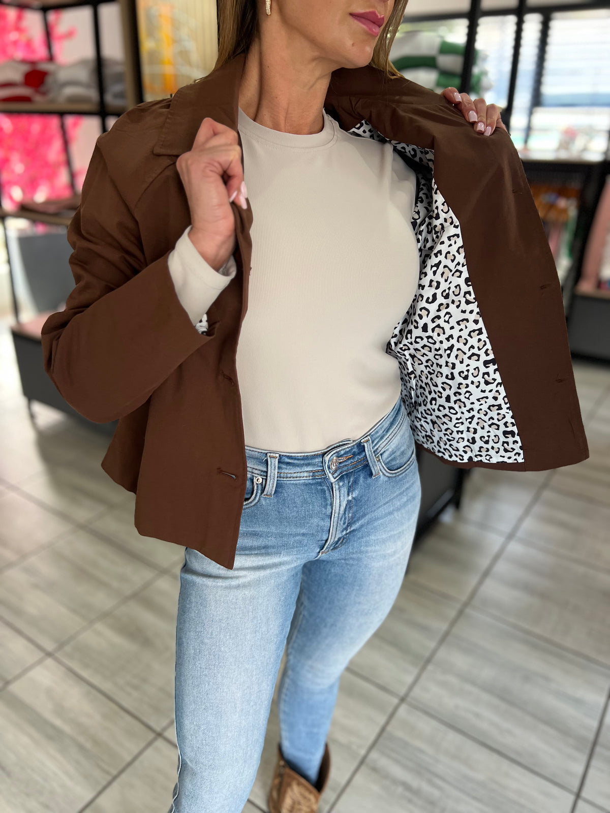 Mocha Muse Collared Leopard Lining Jacket