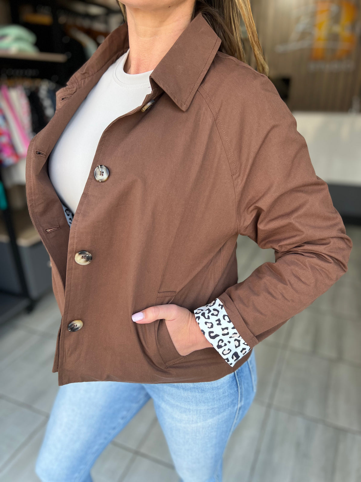 Mocha Muse Collared Leopard Lining Jacket