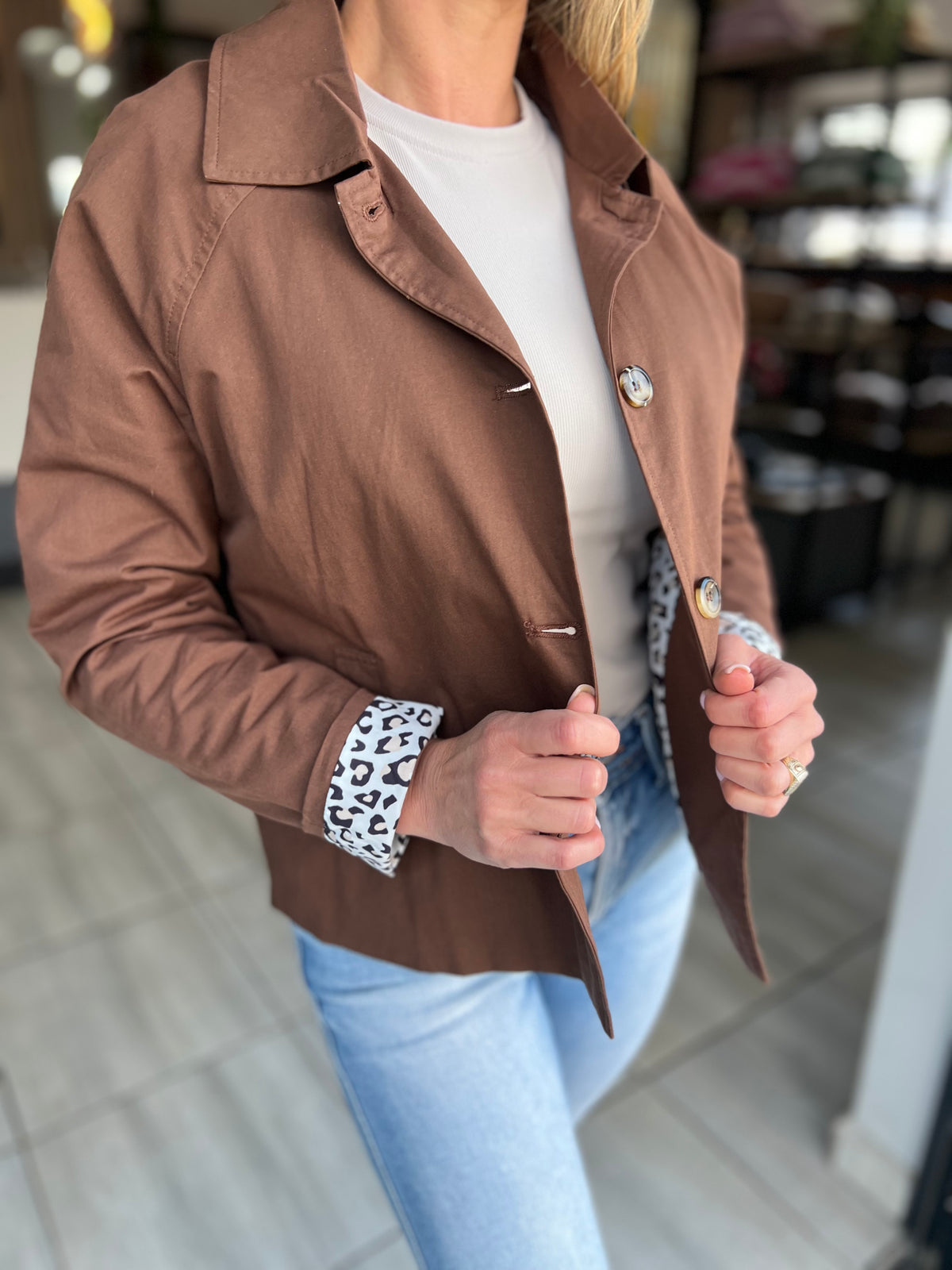 Mocha Muse Collared Leopard Lining Jacket
