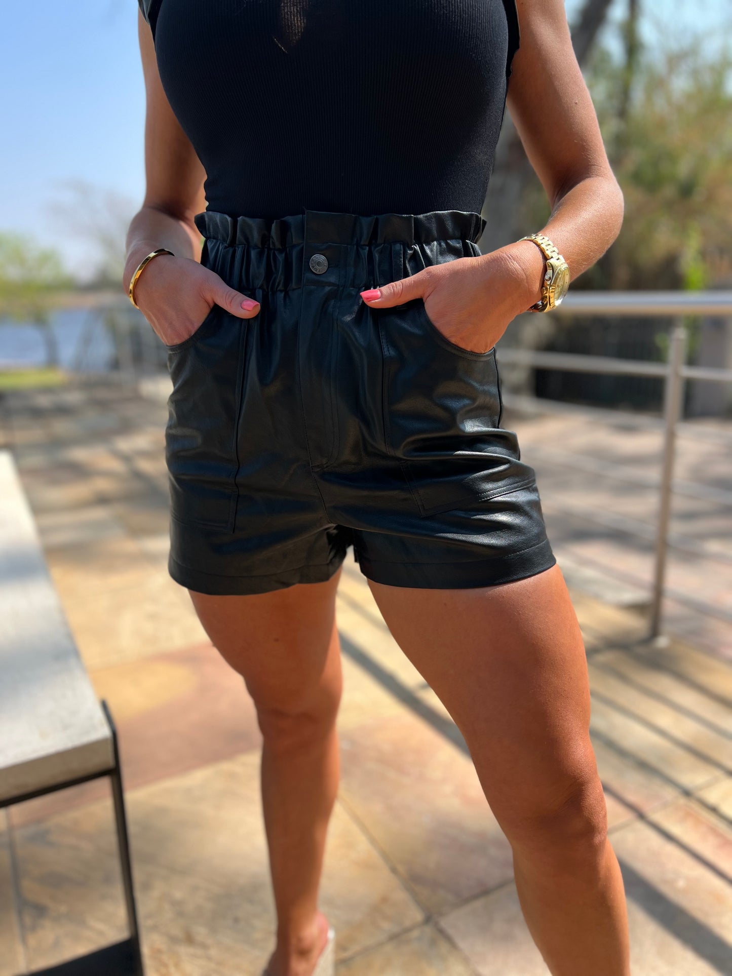 Cora Black Faux Leather Shorts