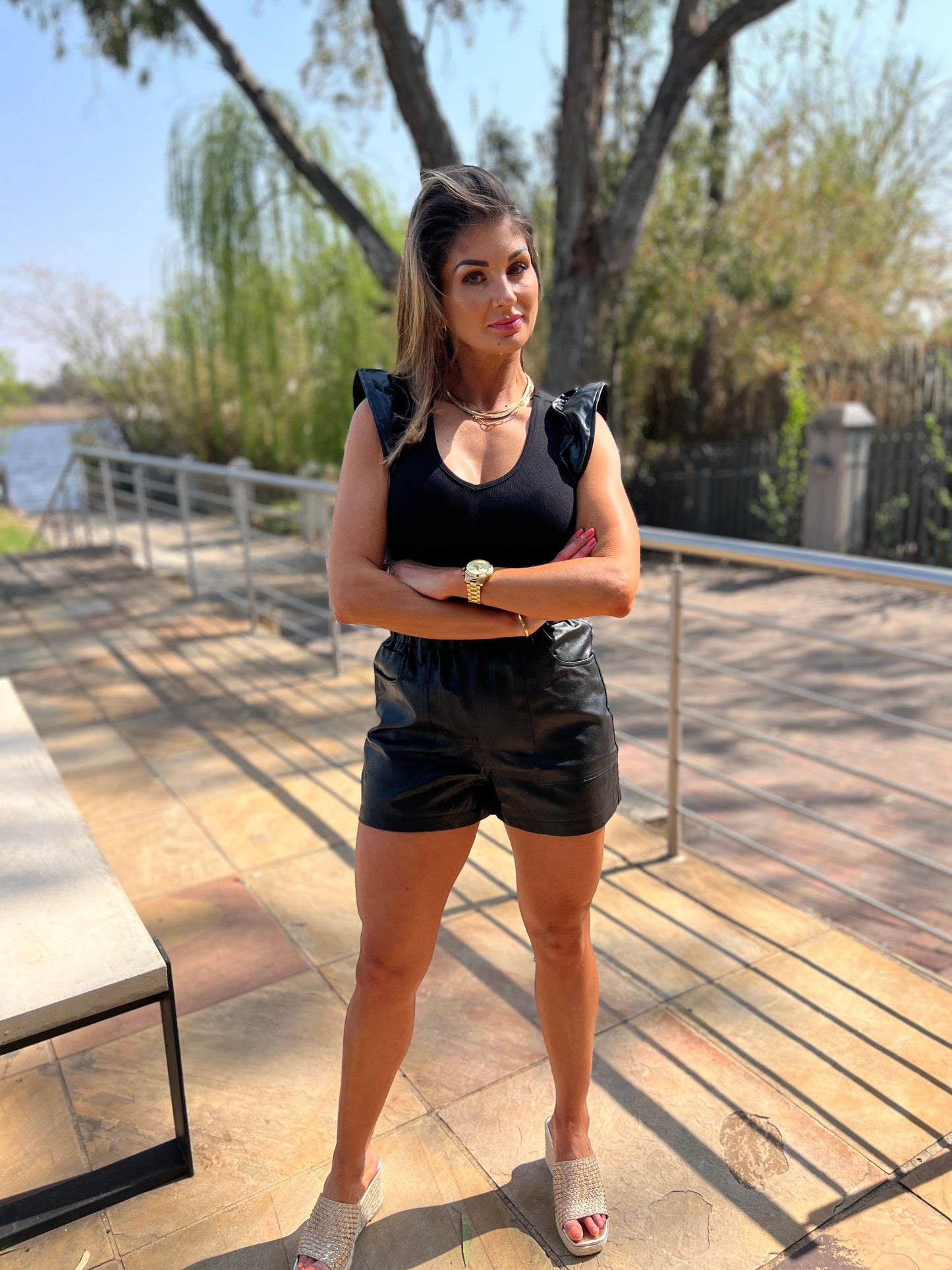 Cora Black Faux Leather Shorts