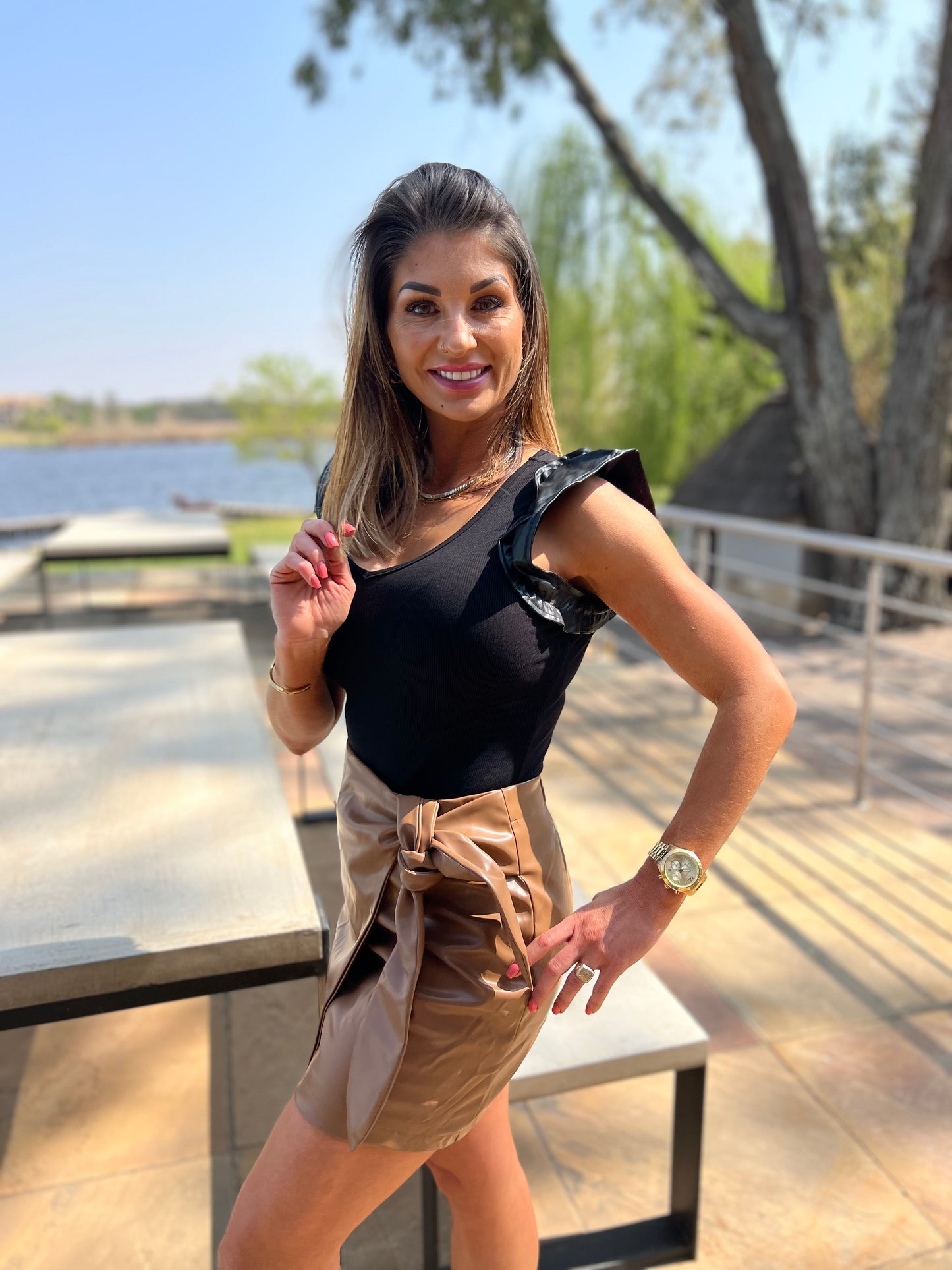 Hazelnut Faux Leather Mini Skirt