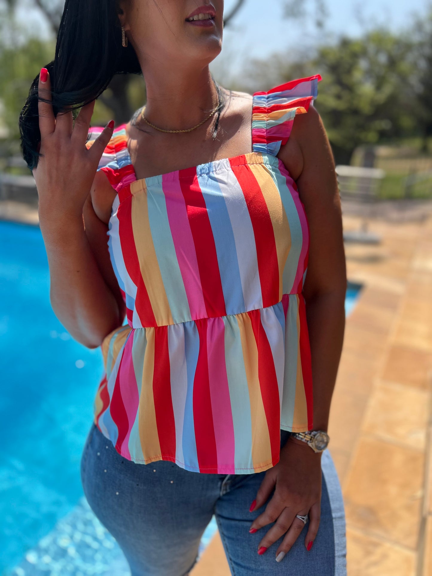 Holiday Ruffled Straps Tank Top