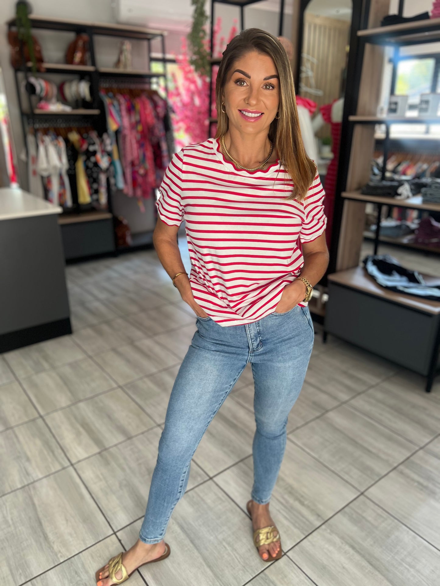 Strawberry Scalloped Trim Top