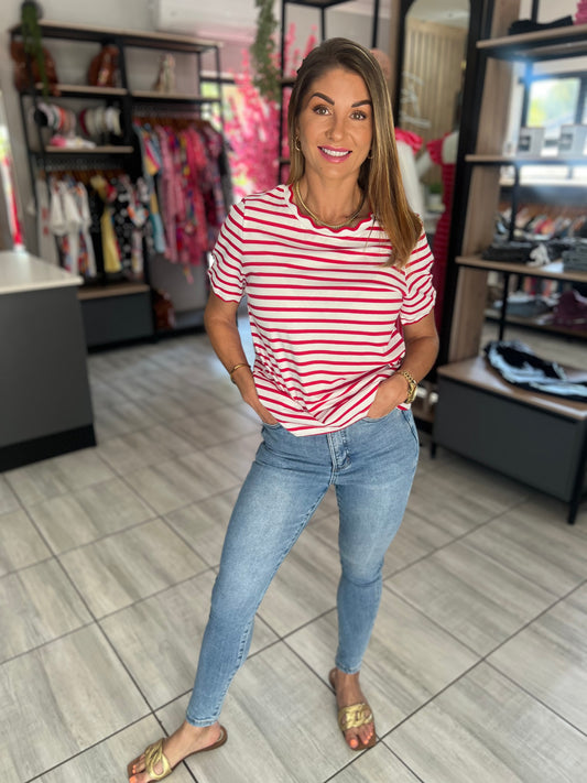 Strawberry Scalloped Trim Top