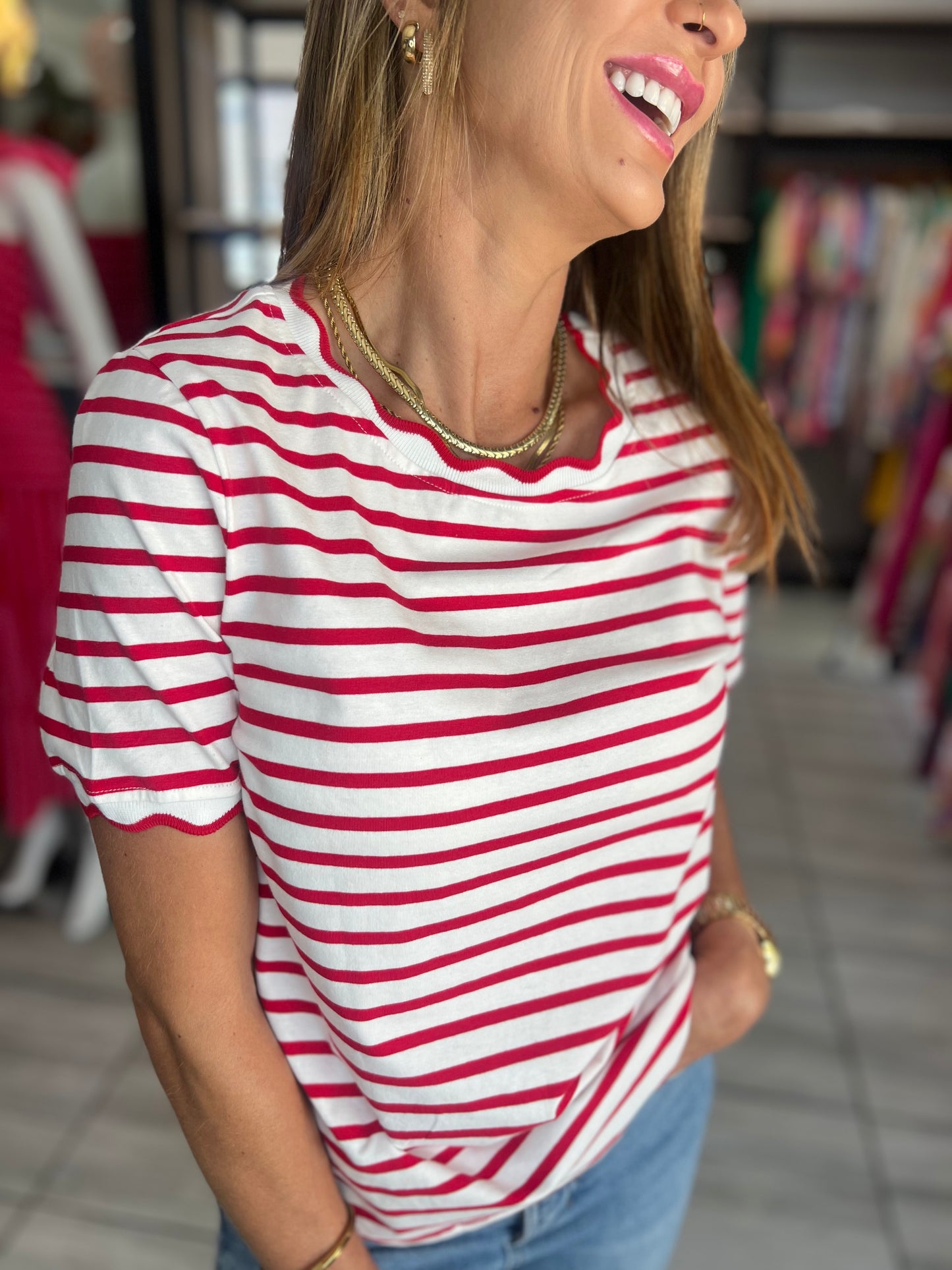 Strawberry Scalloped Trim Top