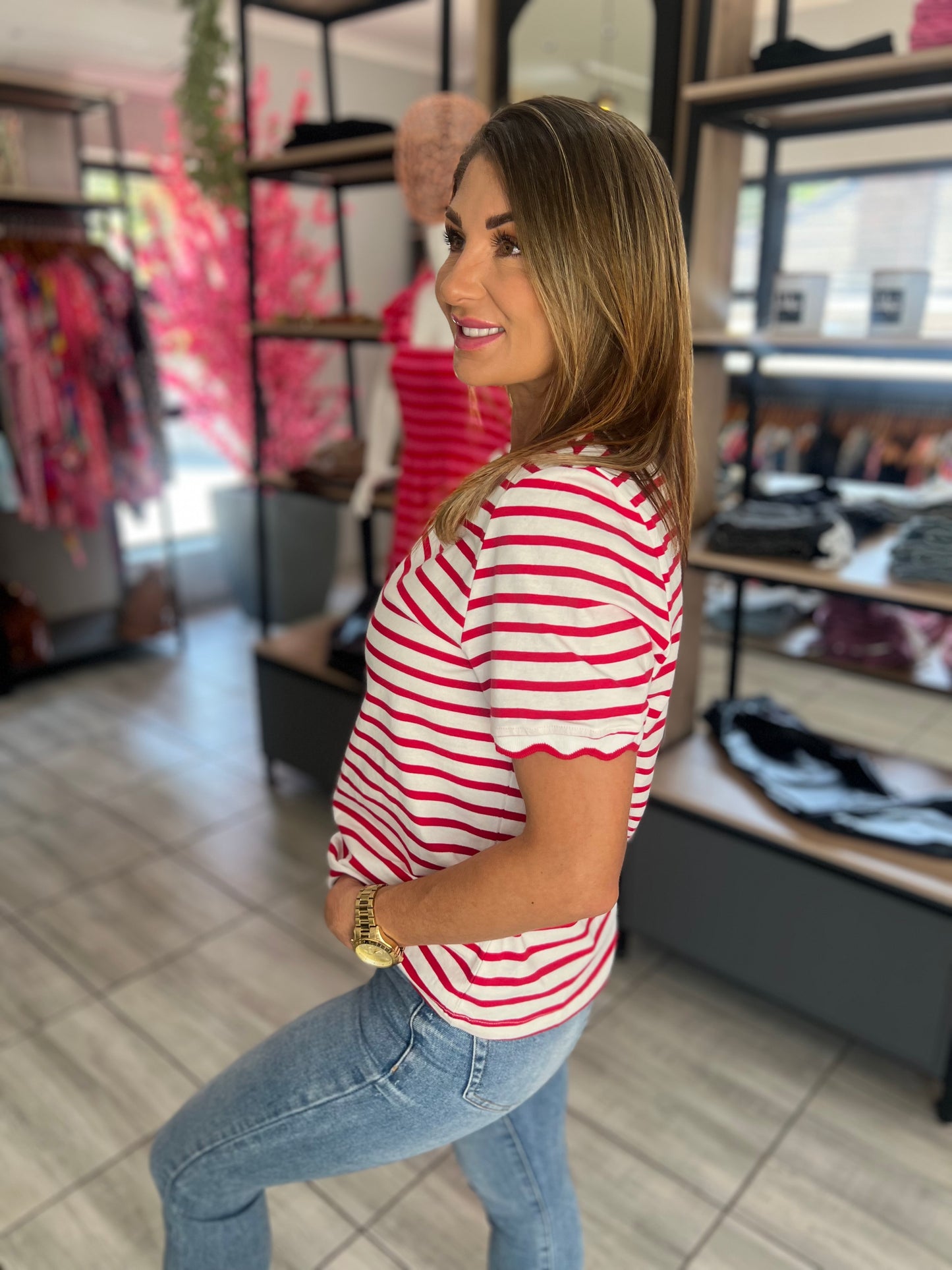 Strawberry Scalloped Trim Top