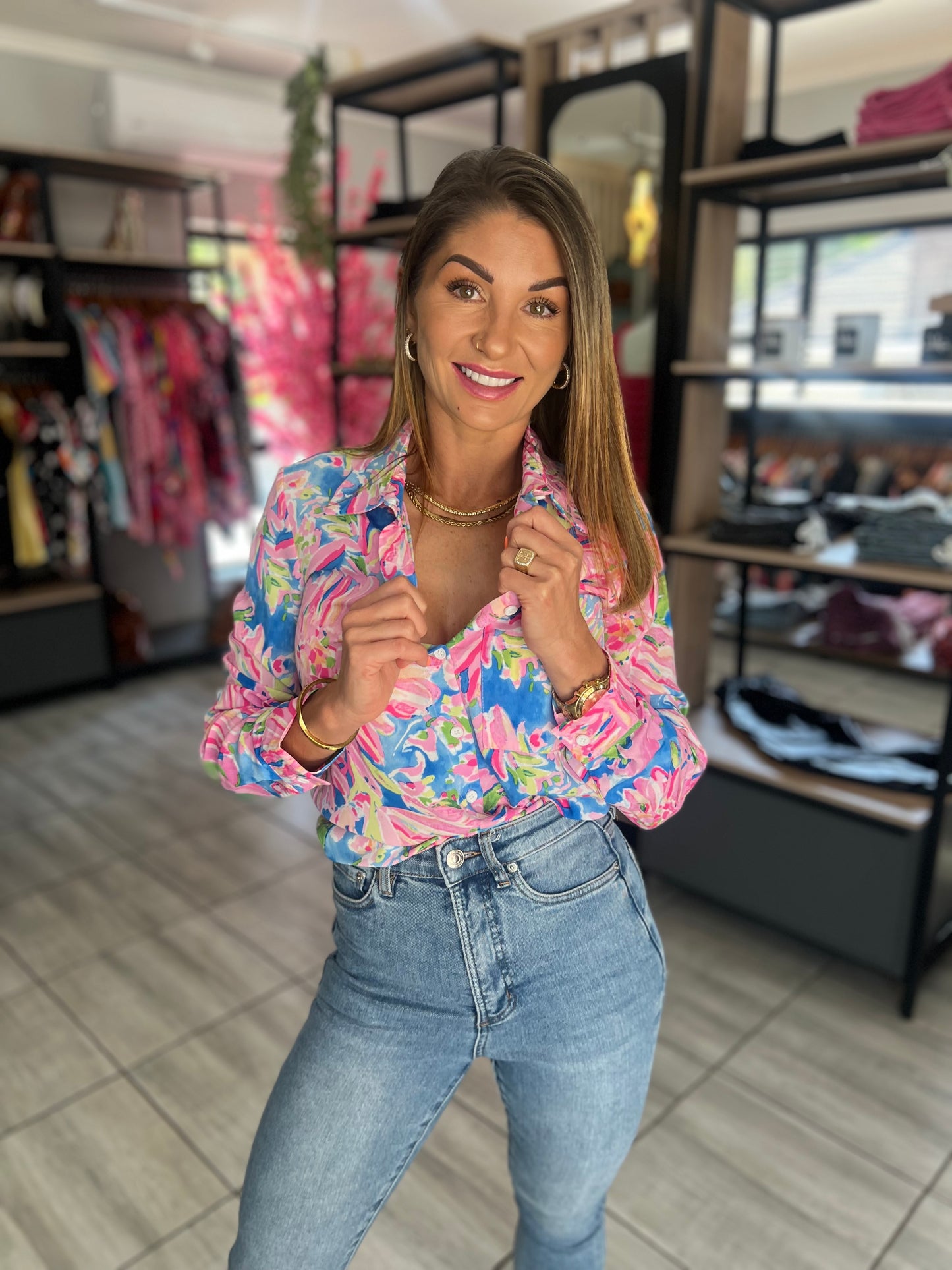 Azure Rose Buttoned Shirt