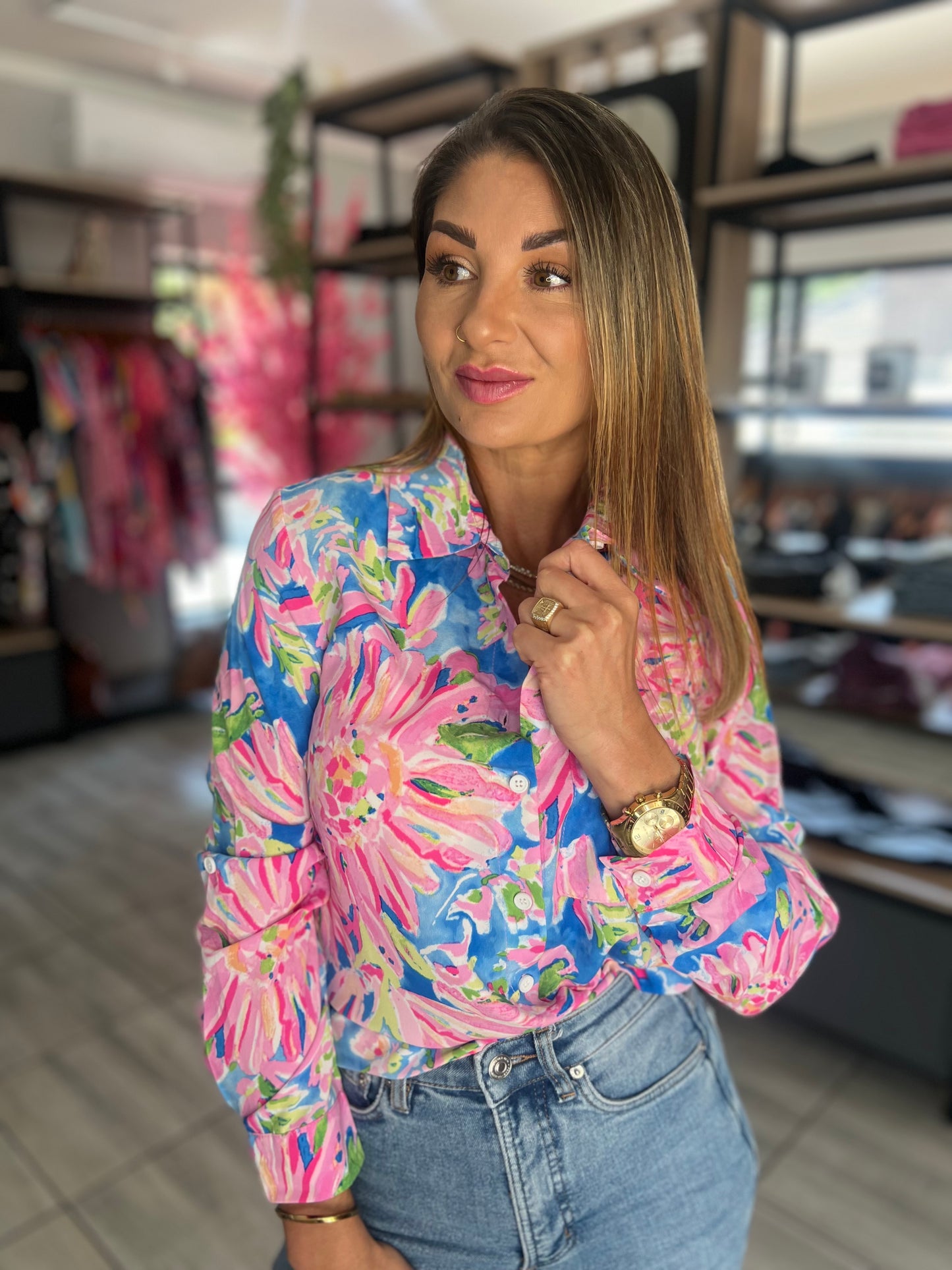 Azure Rose Buttoned Shirt