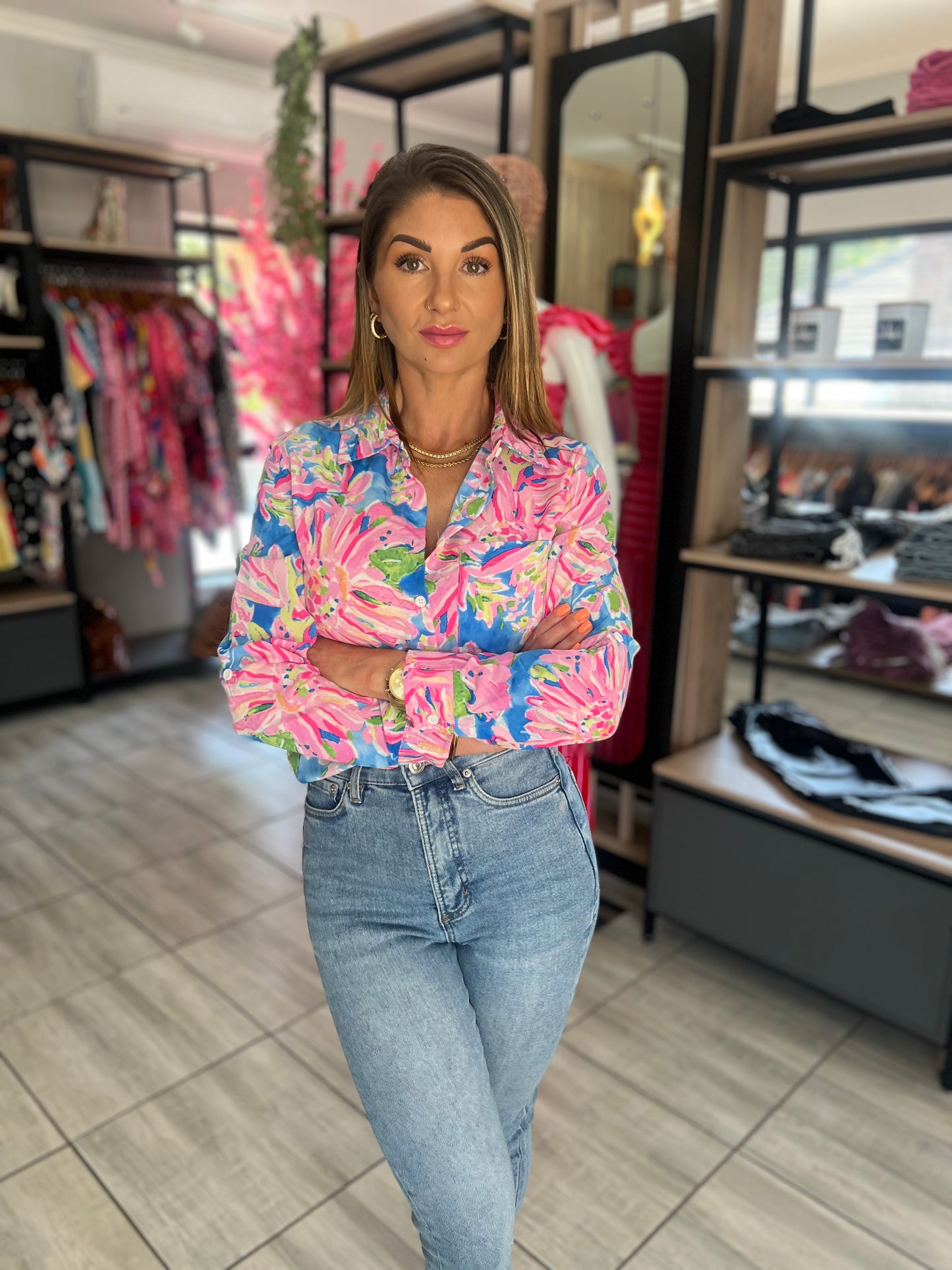 Azure Rose Buttoned Shirt