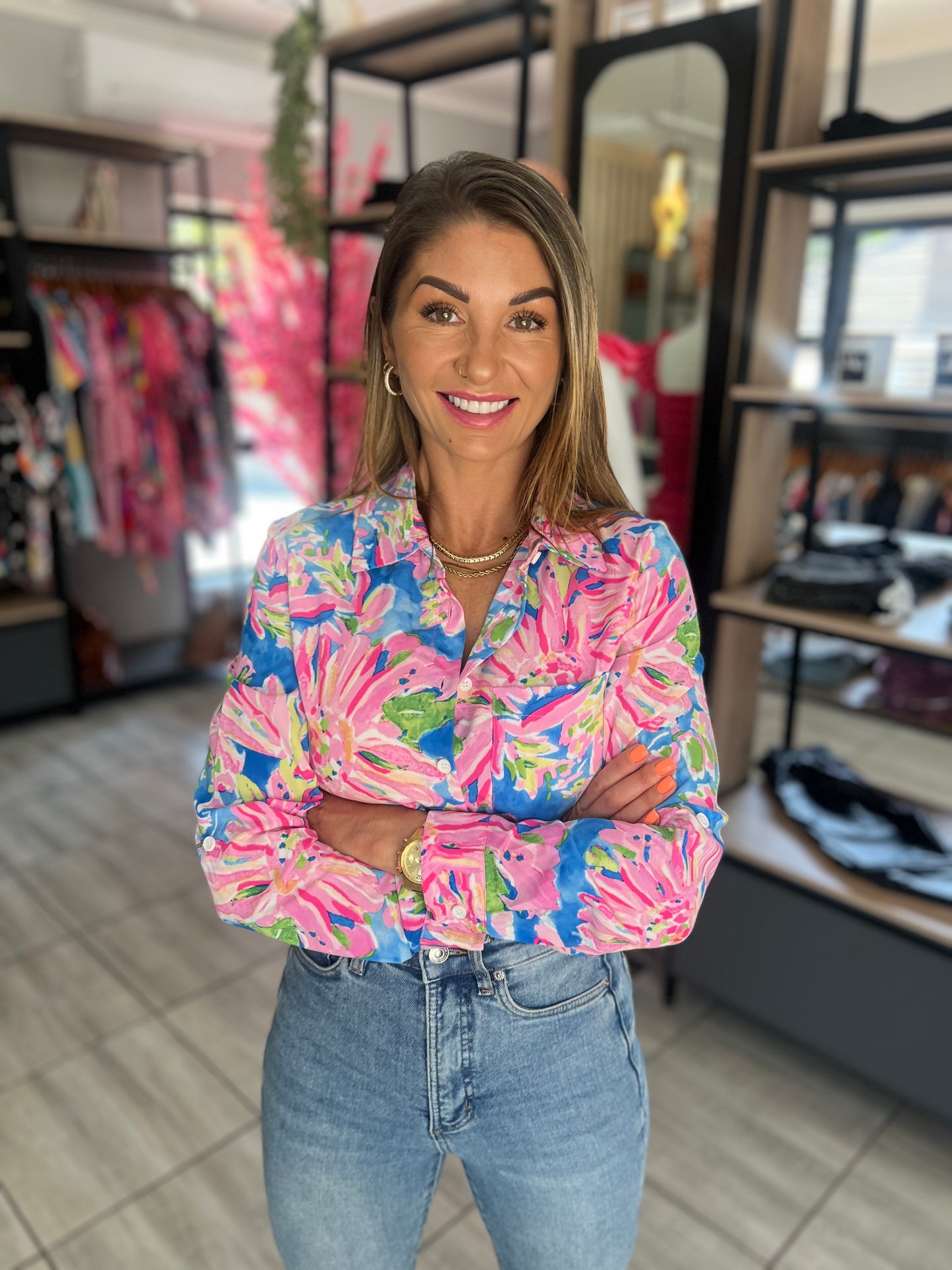 Azure Rose Buttoned Shirt