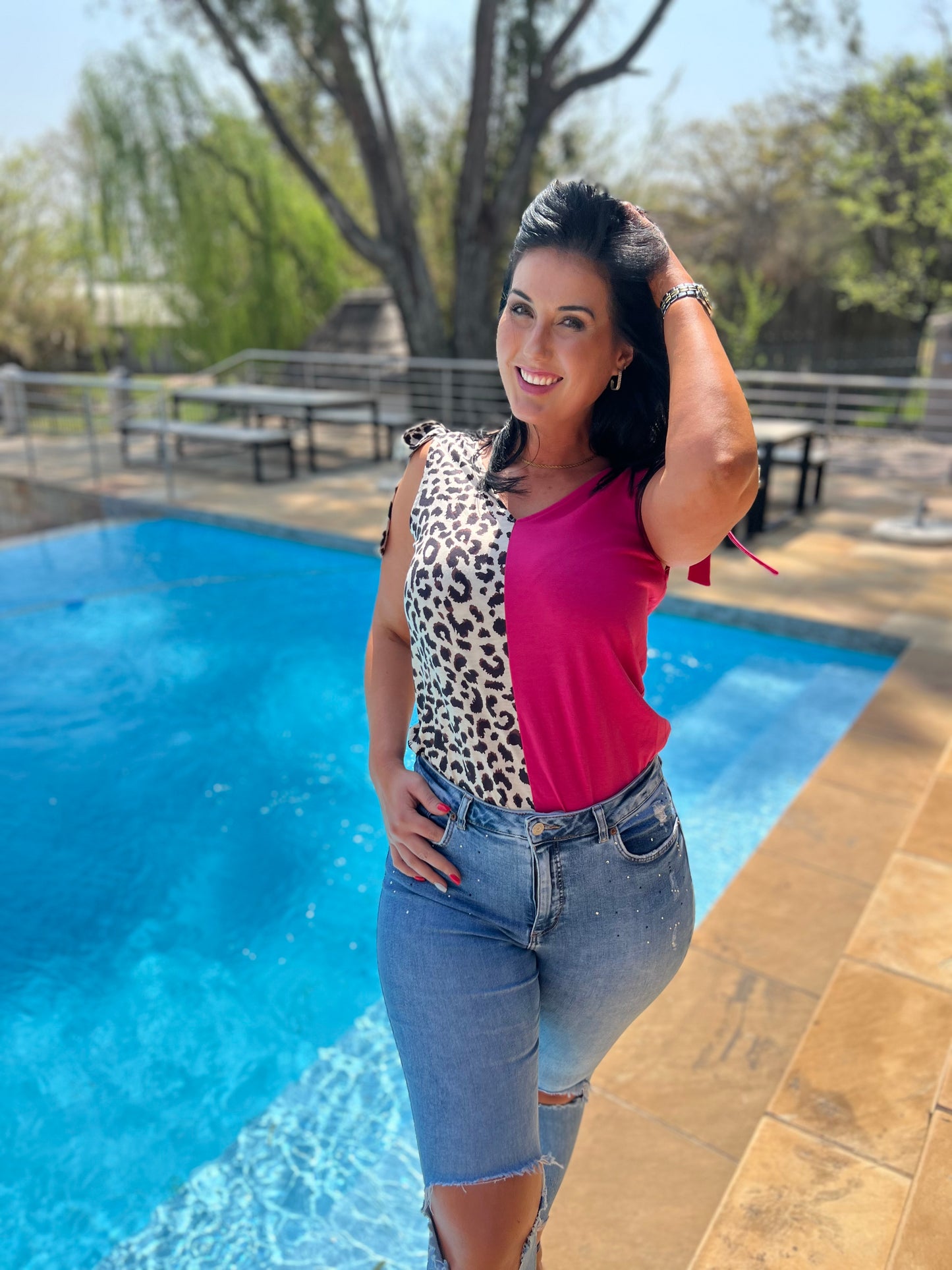 Ruby Leopard Print Tie Straps Blouse