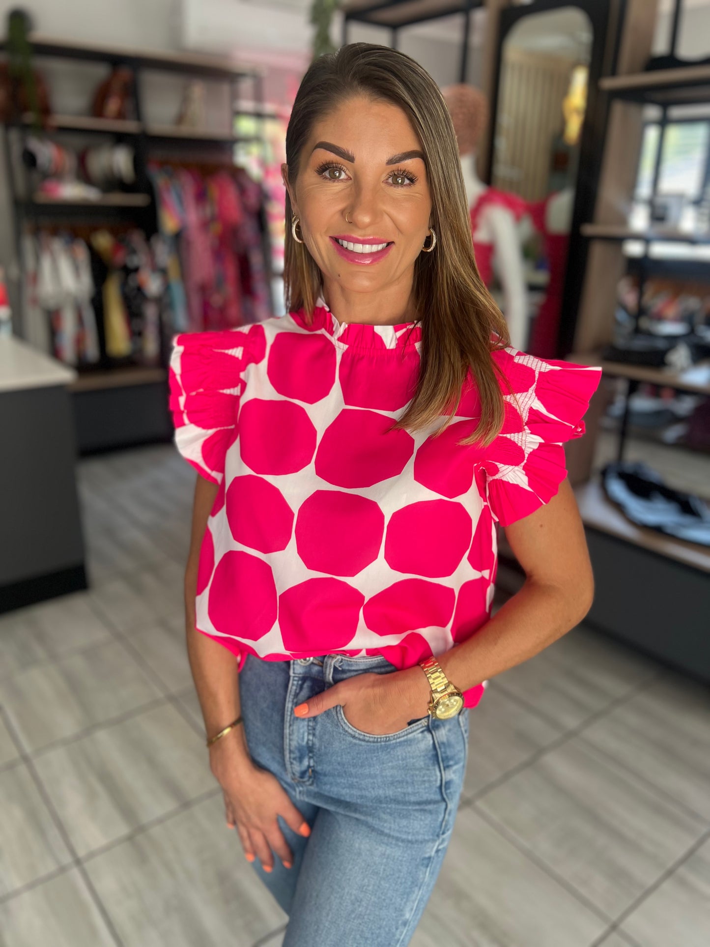 Madeline Pink Flutter Sleeve Top