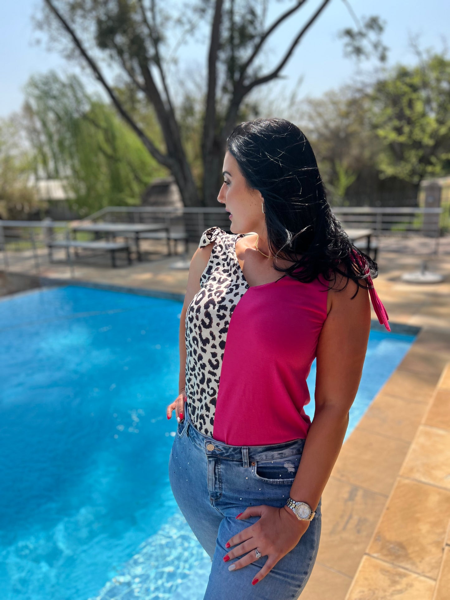 Ruby Leopard Print Tie Straps Blouse