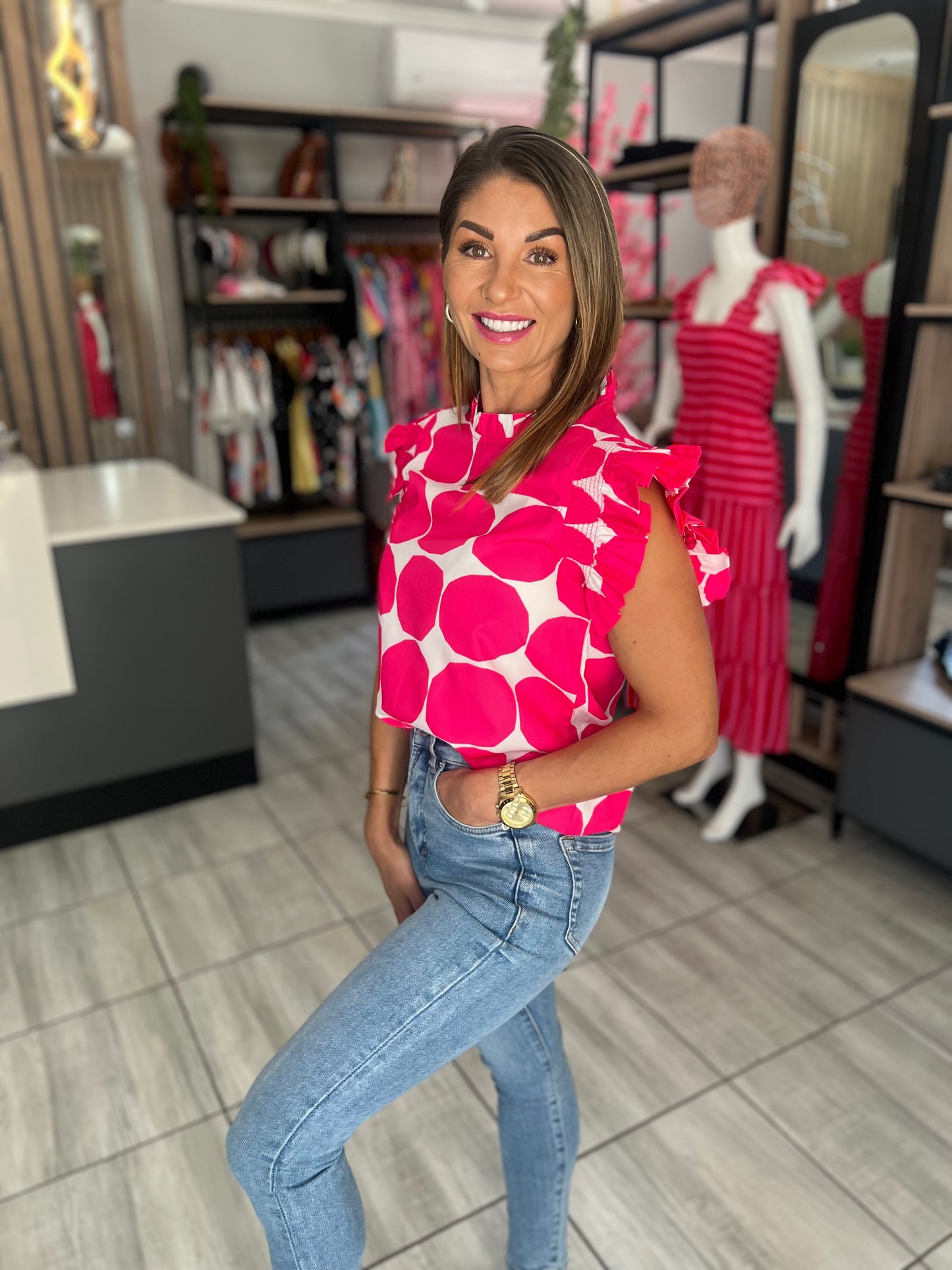 Madeline Pink Flutter Sleeve Top