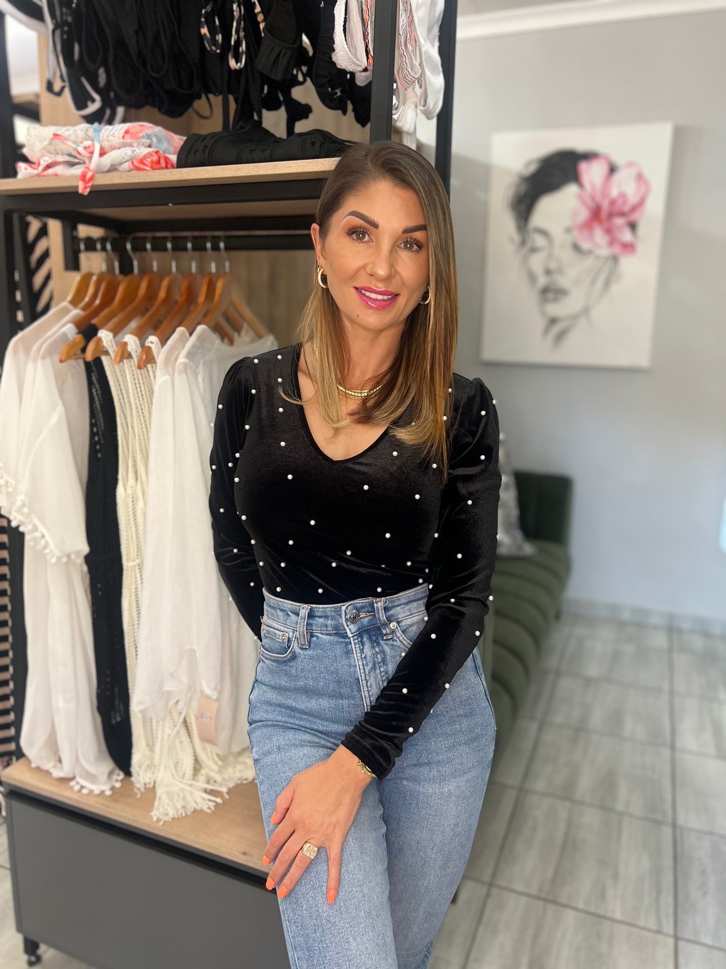 Mia Black Beaded Bodysuit