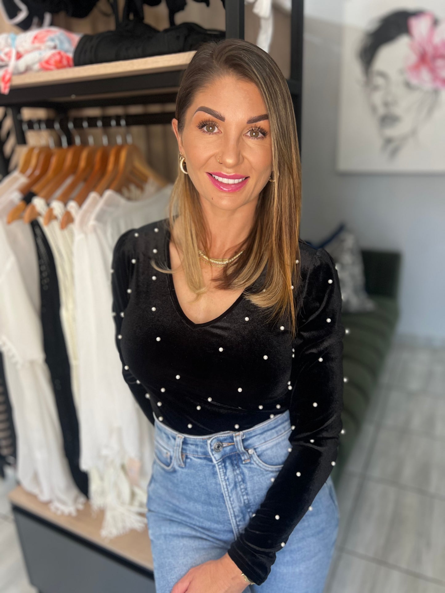 Mia Black Beaded Bodysuit