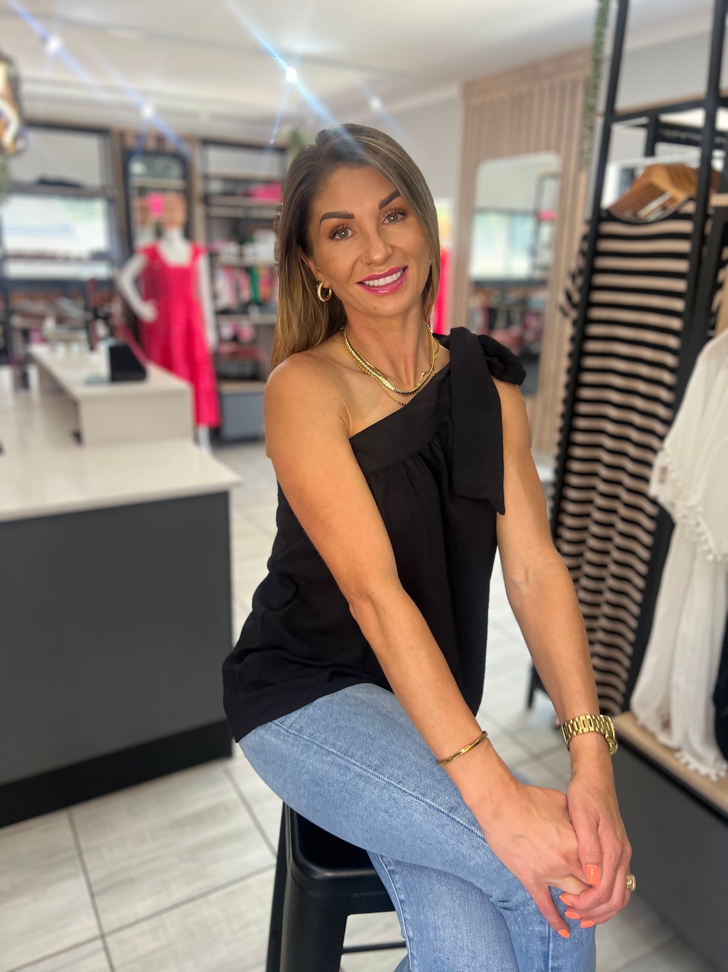 Black Asymmetric Knotted Blouse