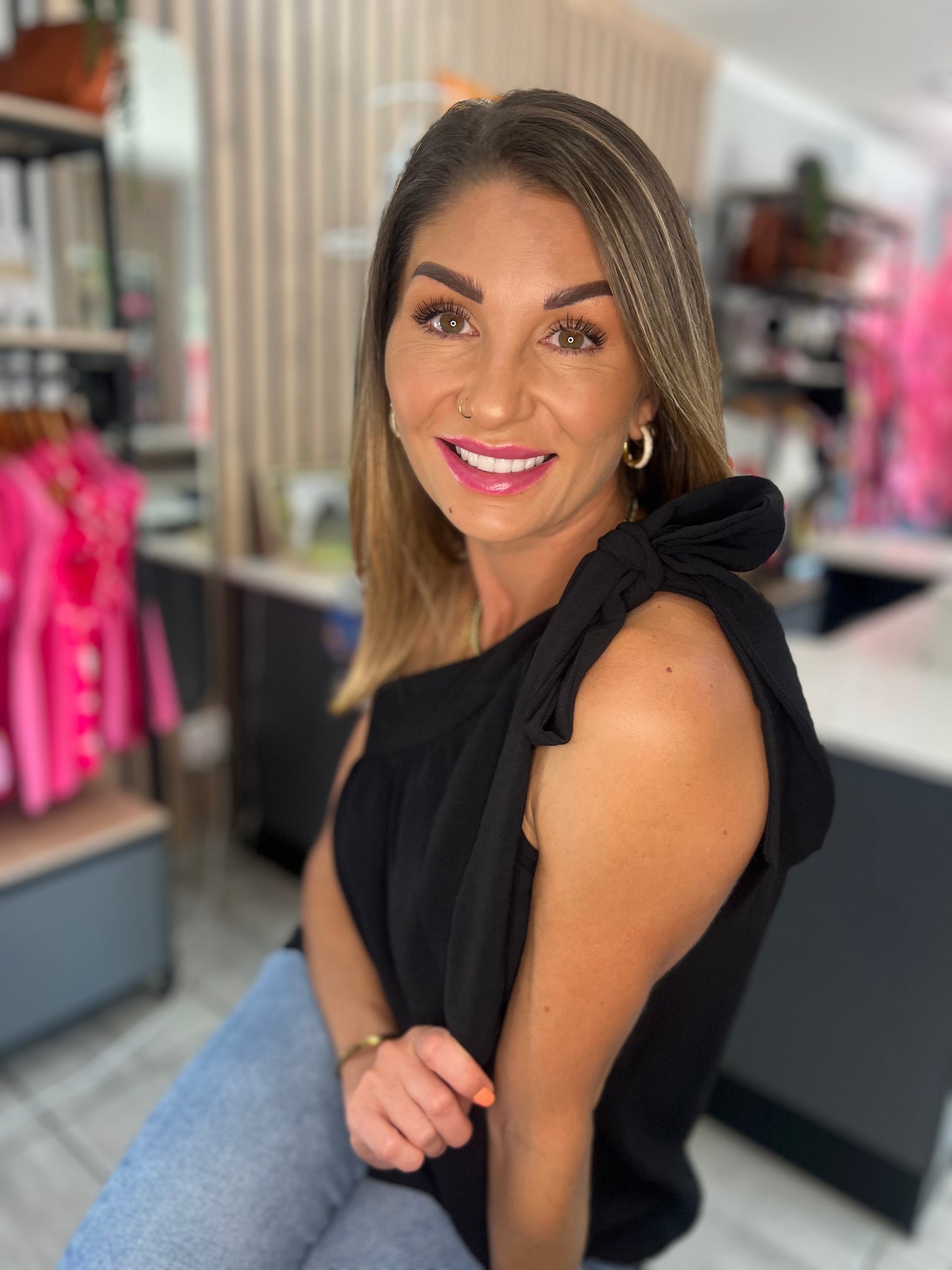 Black Asymmetric Knotted Blouse