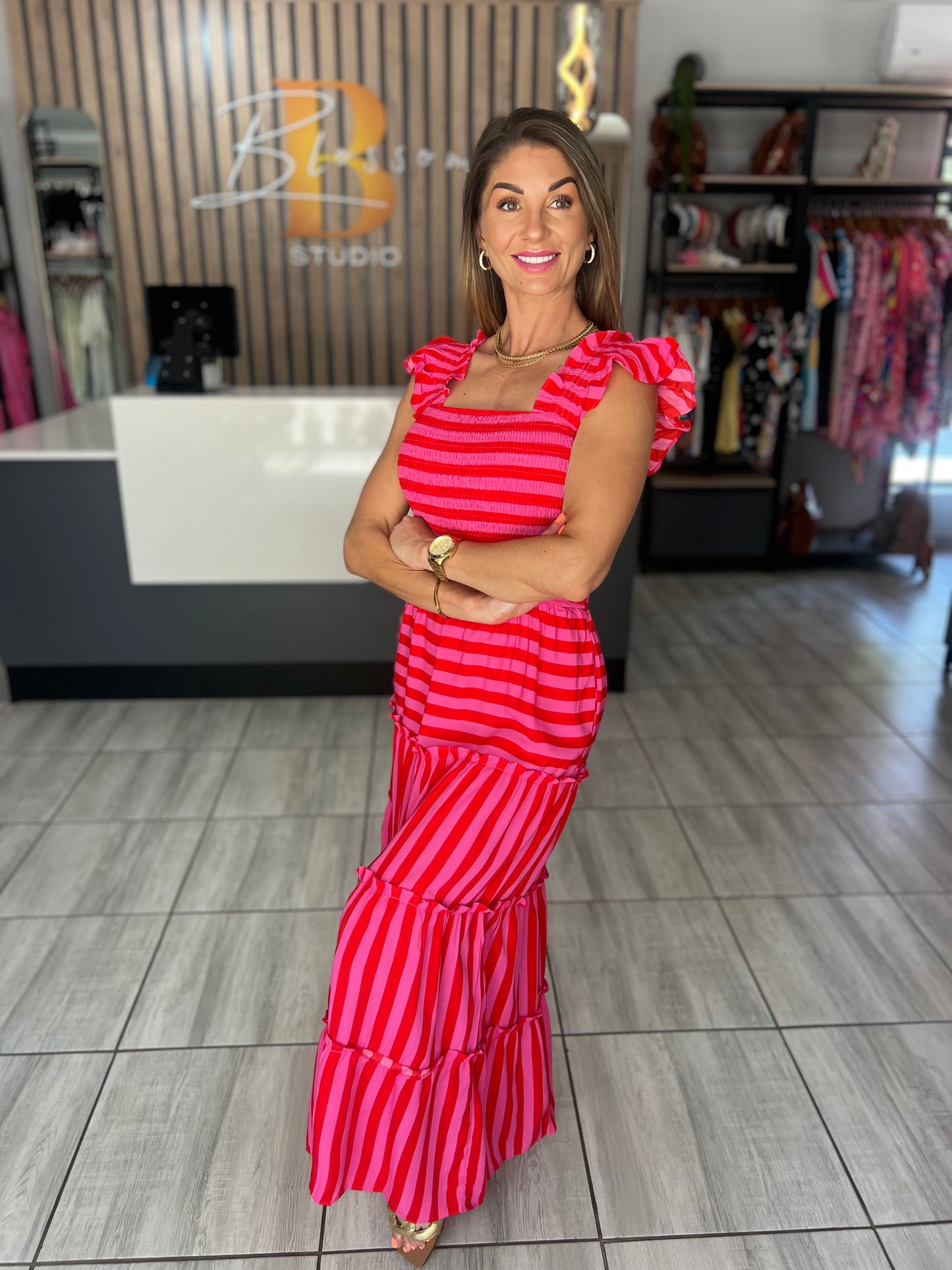 Valentine Flutter Sleeve Maxi Dress