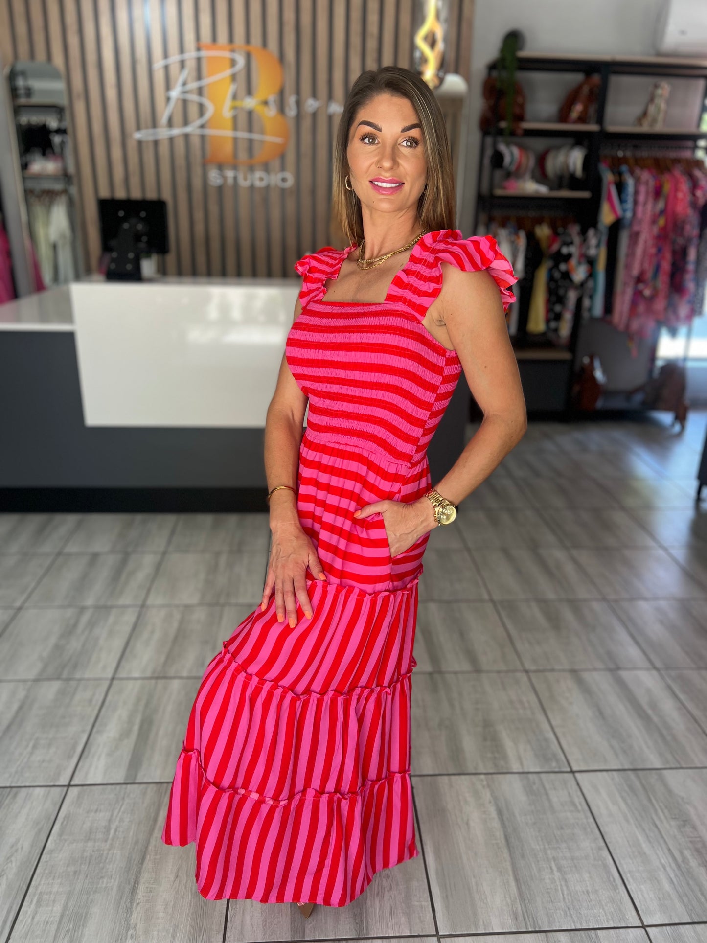 Valentine Flutter Sleeve Maxi Dress