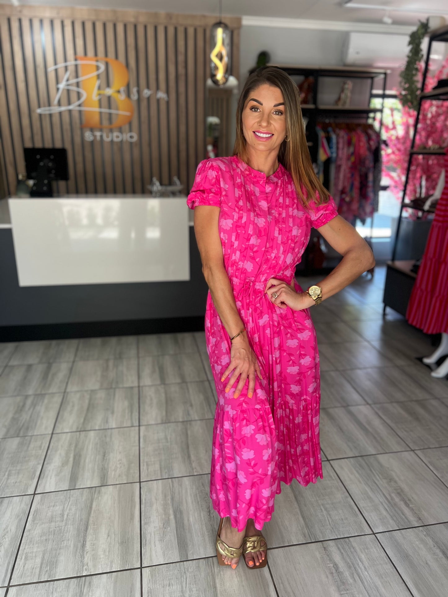 Cherry Blossom Pink Midi Dress
