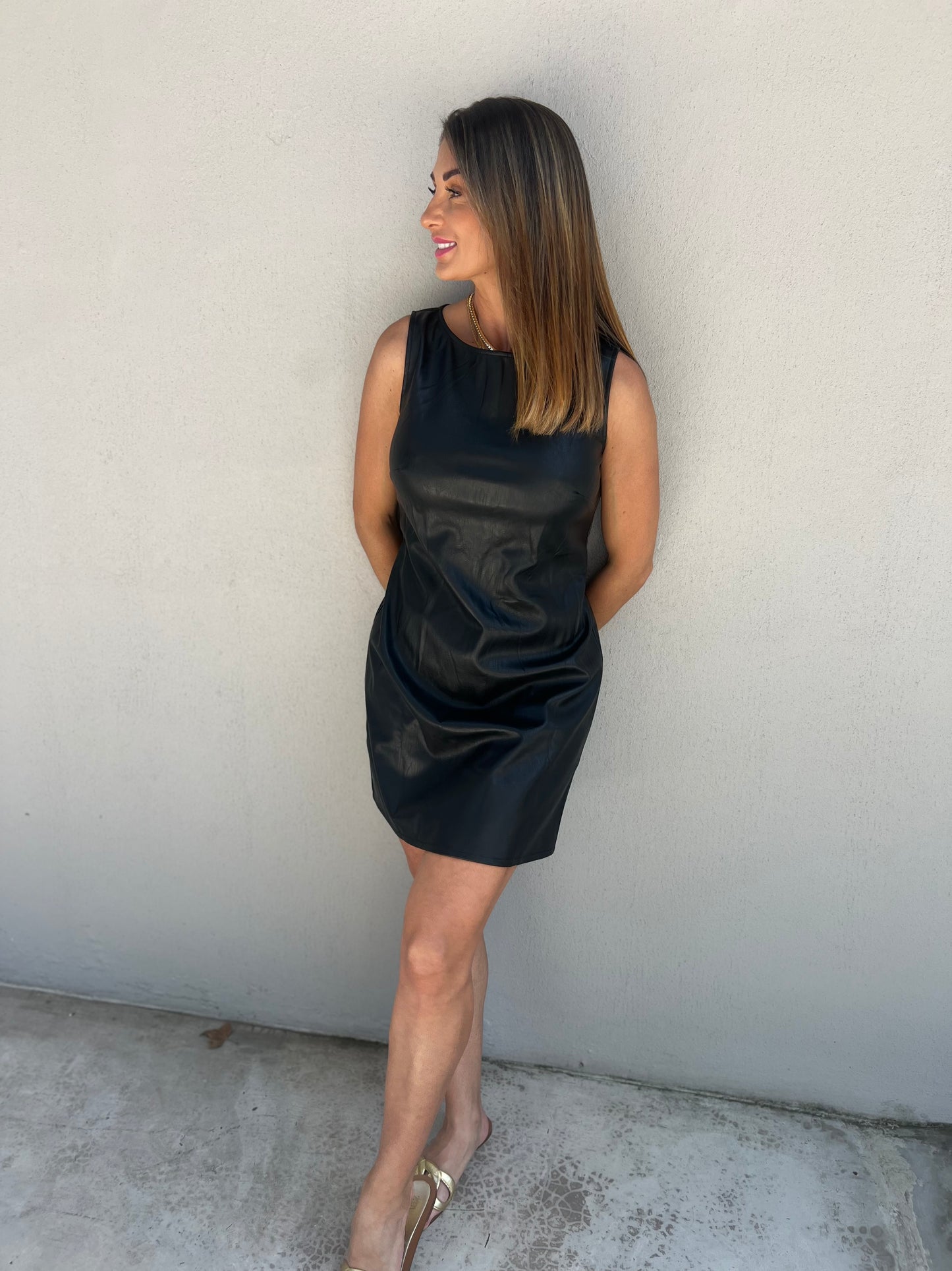 Beverly PU Leather Sleeveless Short Dress