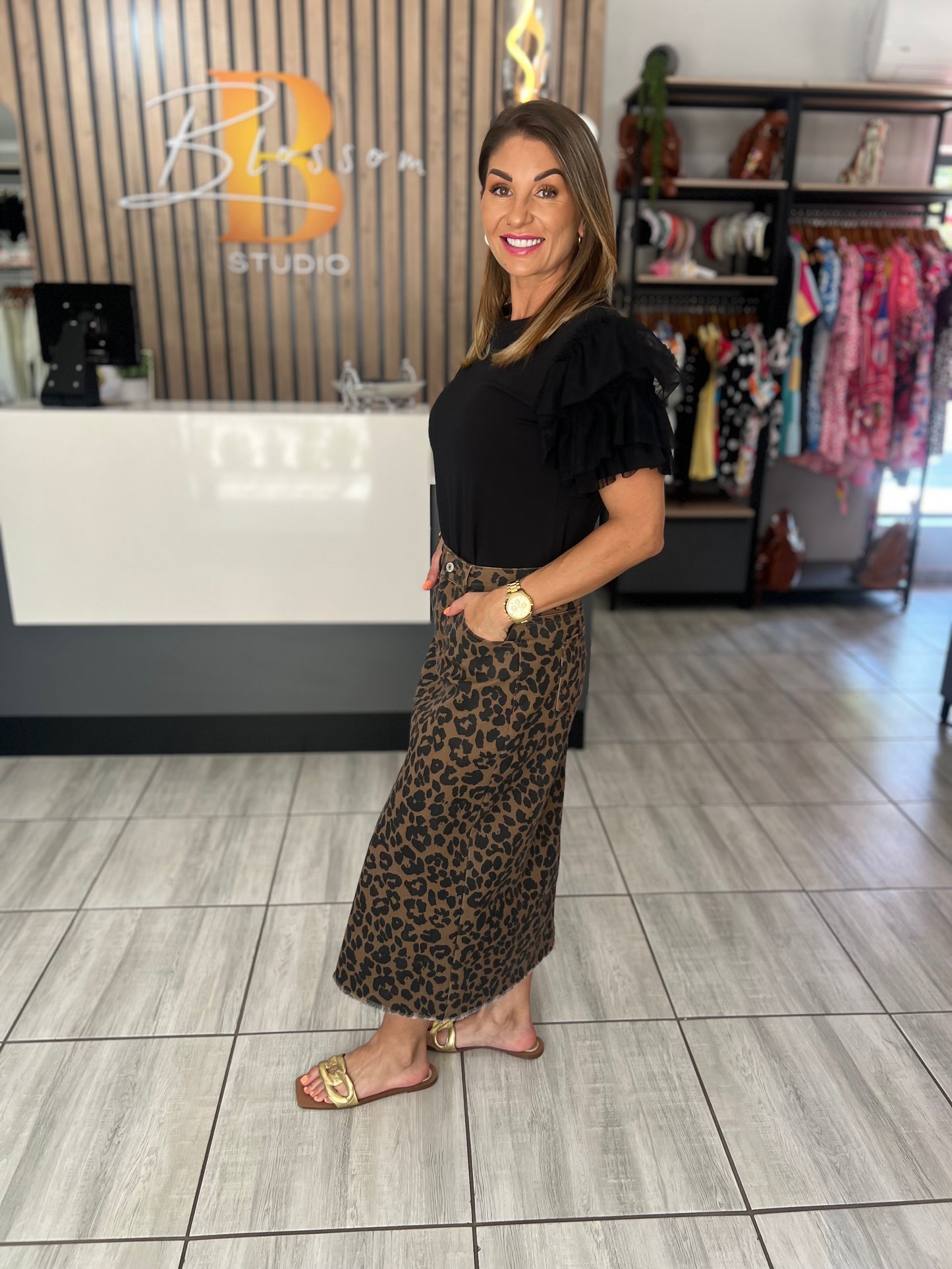 Piper Leopard Midi Skirt