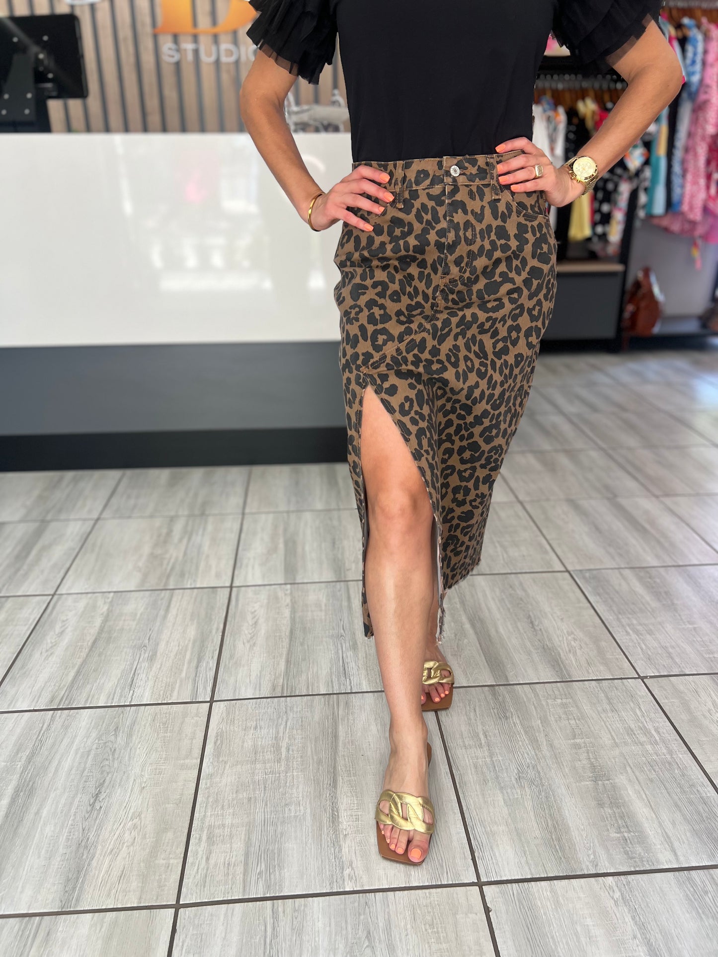Piper Leopard Midi Skirt