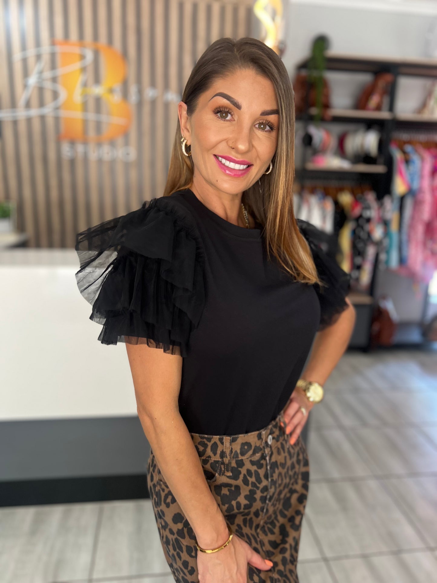 Sadie Black Ruffle Sleeve Blouse