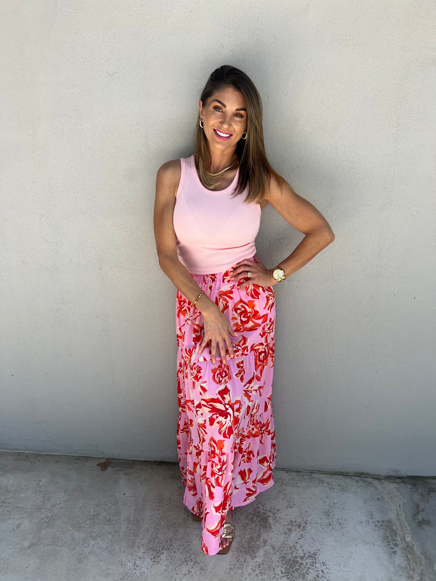 River Ruched Side Pink Tank Top