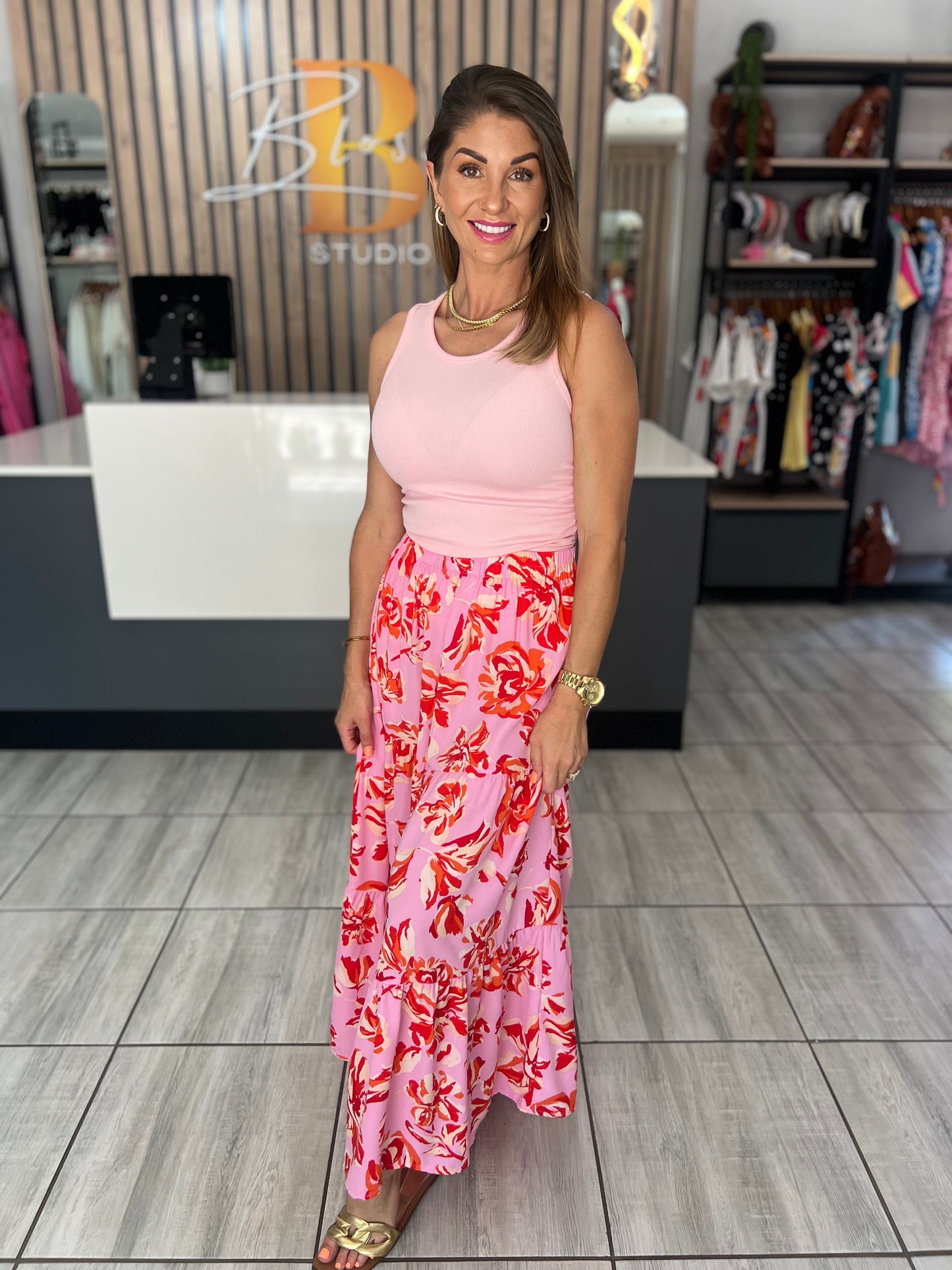 River Ruched Side Pink Tank Top