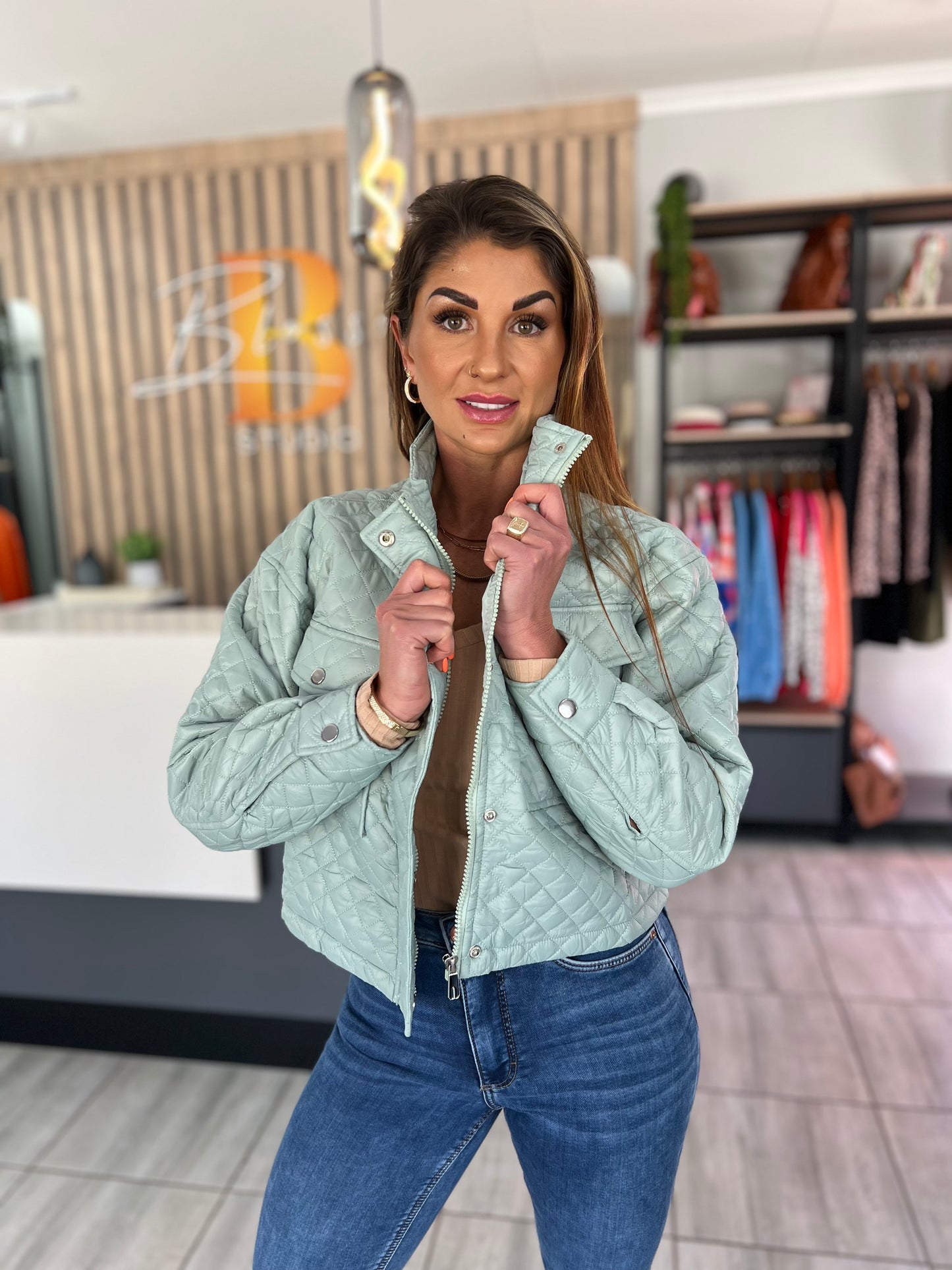 Aveloria Quilted Green Cropped Jacket