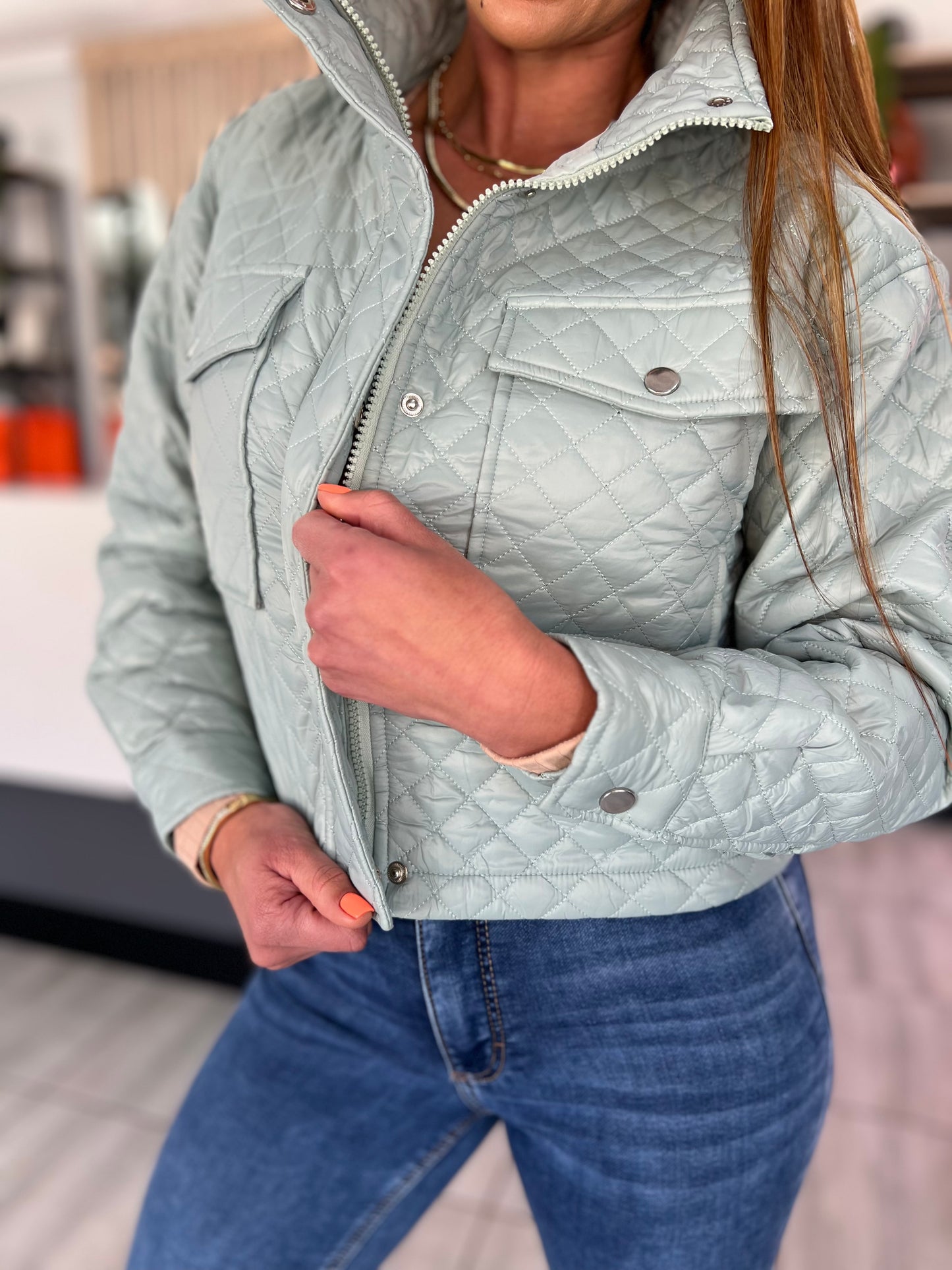 Aveloria Quilted Green Cropped Jacket