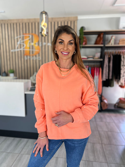 Jane Orange Pearled Sweatshirt