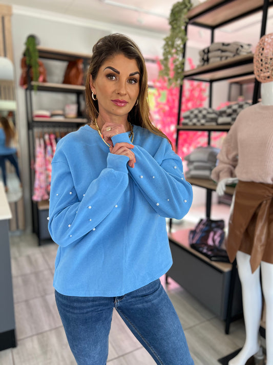Jane Blue Pearled Sweatshirt