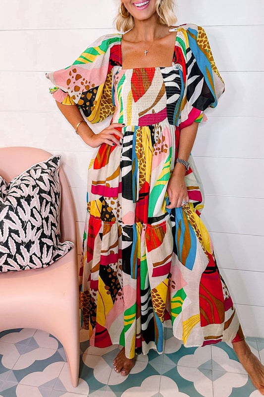 Mardi Gras Abstract Boho Long Dress