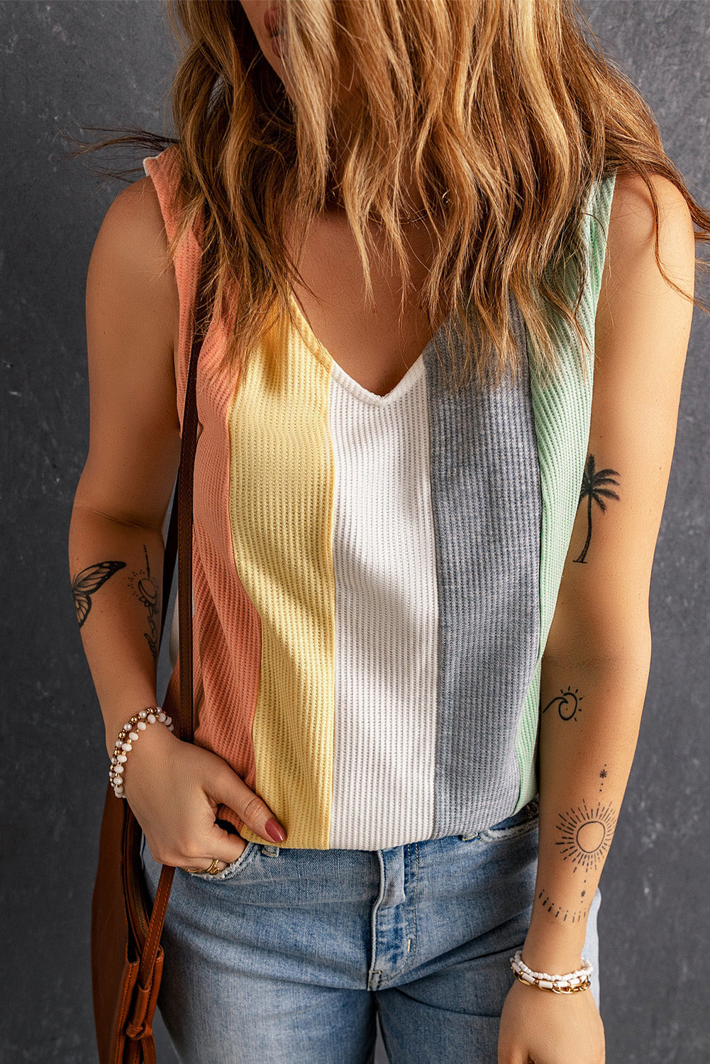 Multi Color V-neck Knit Tank Top