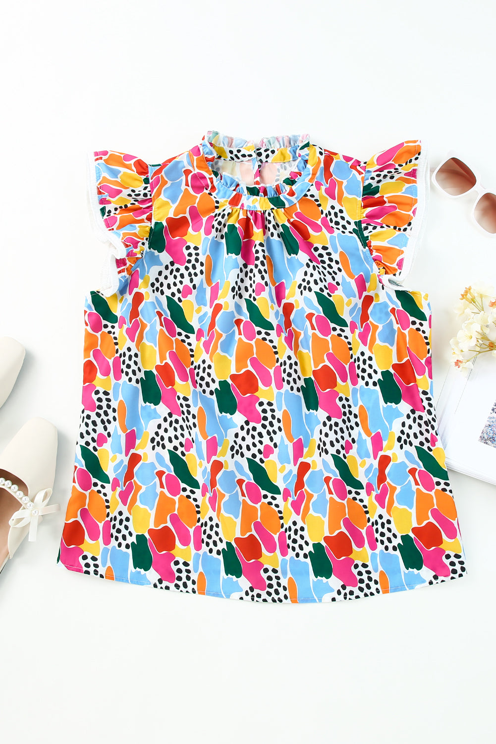 Multi Color Abstract Print High Neck Blouse