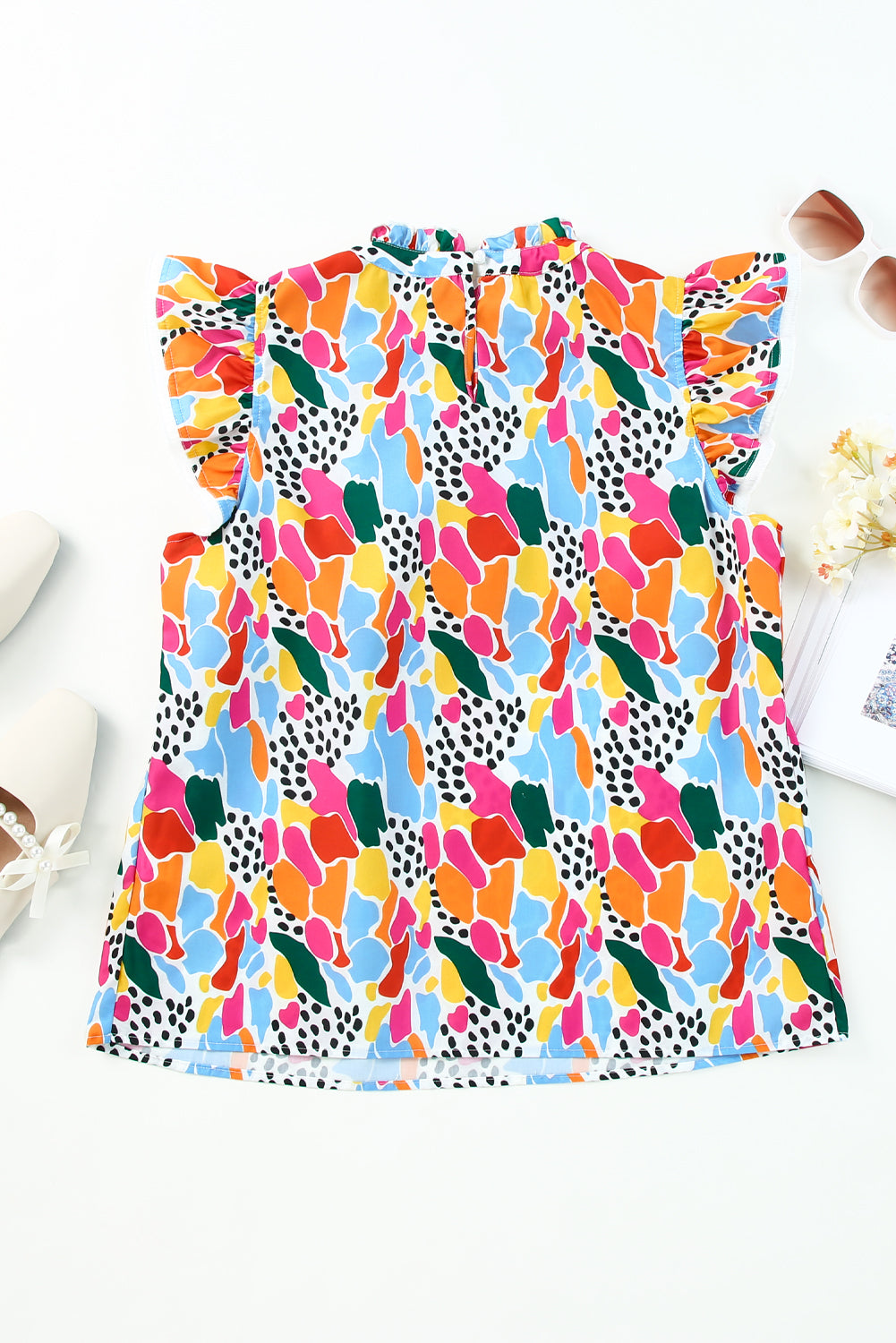 Multi Color Abstract Print High Neck Blouse