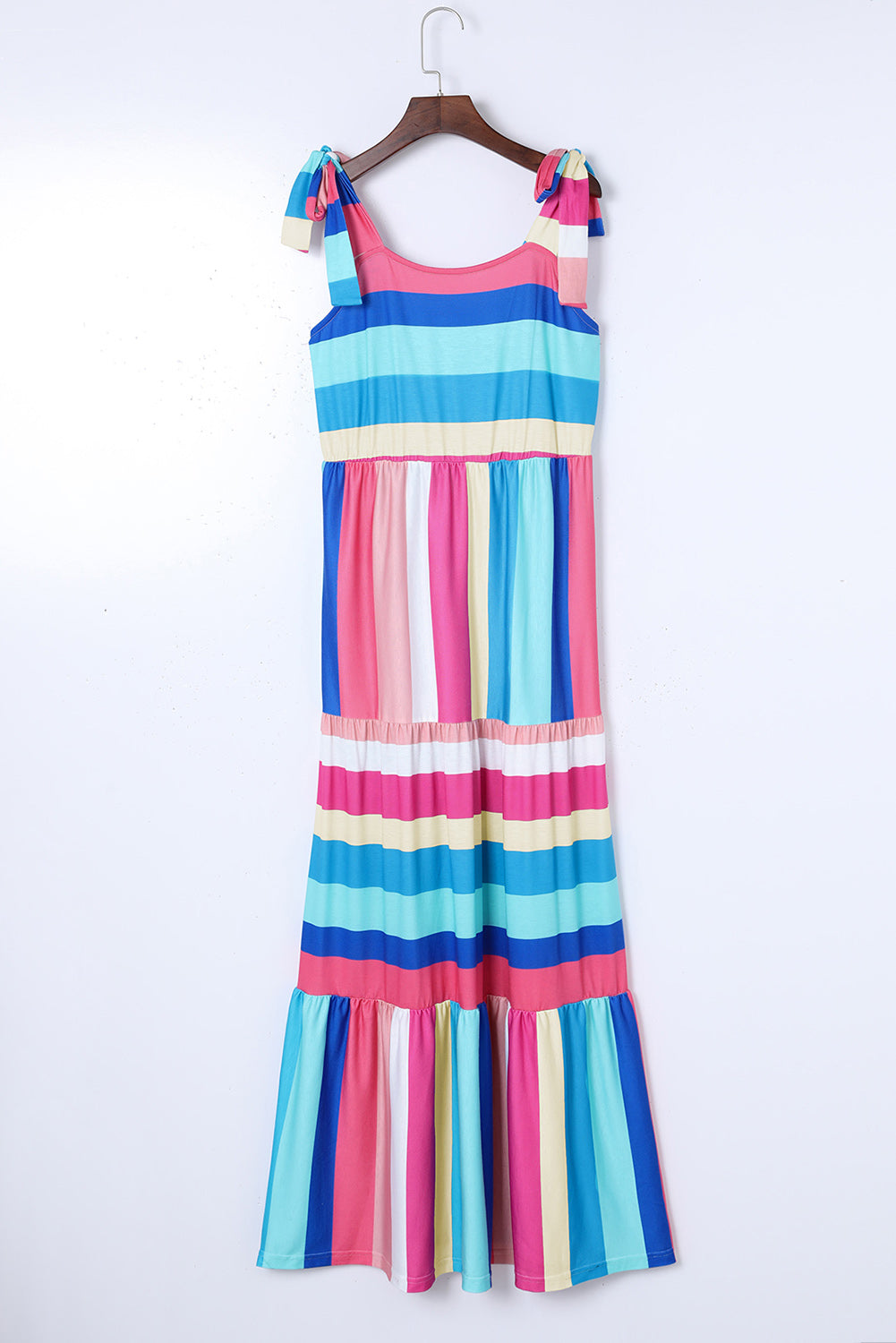 Multi Color Stripped Bow Knot Long Dress