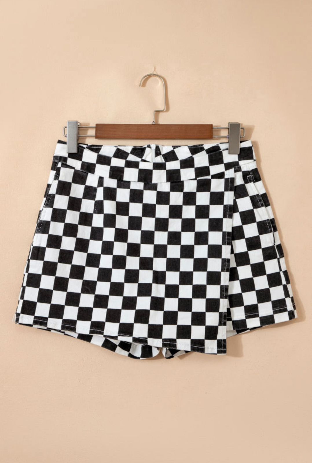 Domino Checkered Denim Shorts